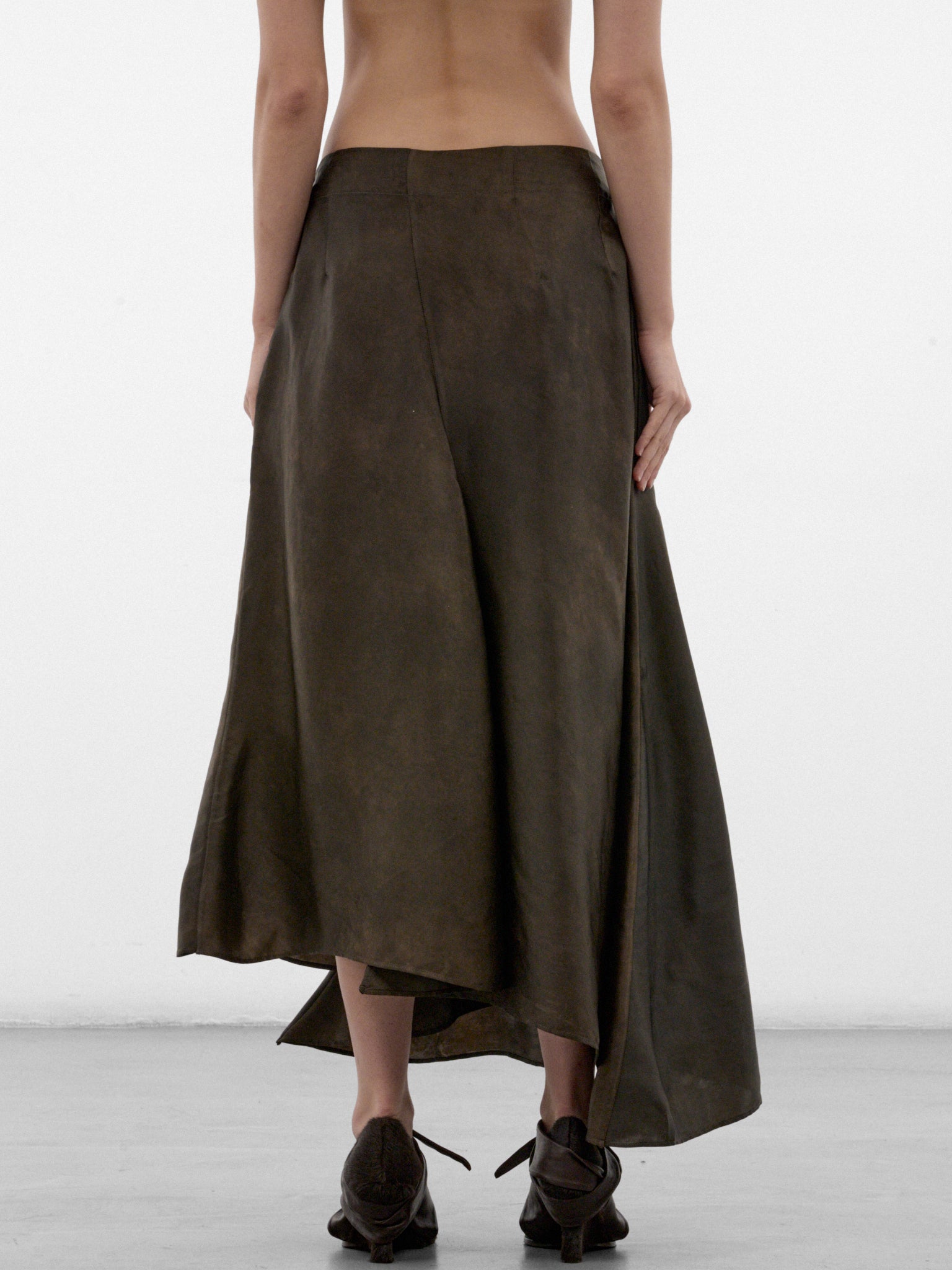 Gray Asymmetric Layered Midi Skirt (UW2011-GLUE-GREY-BROWN)