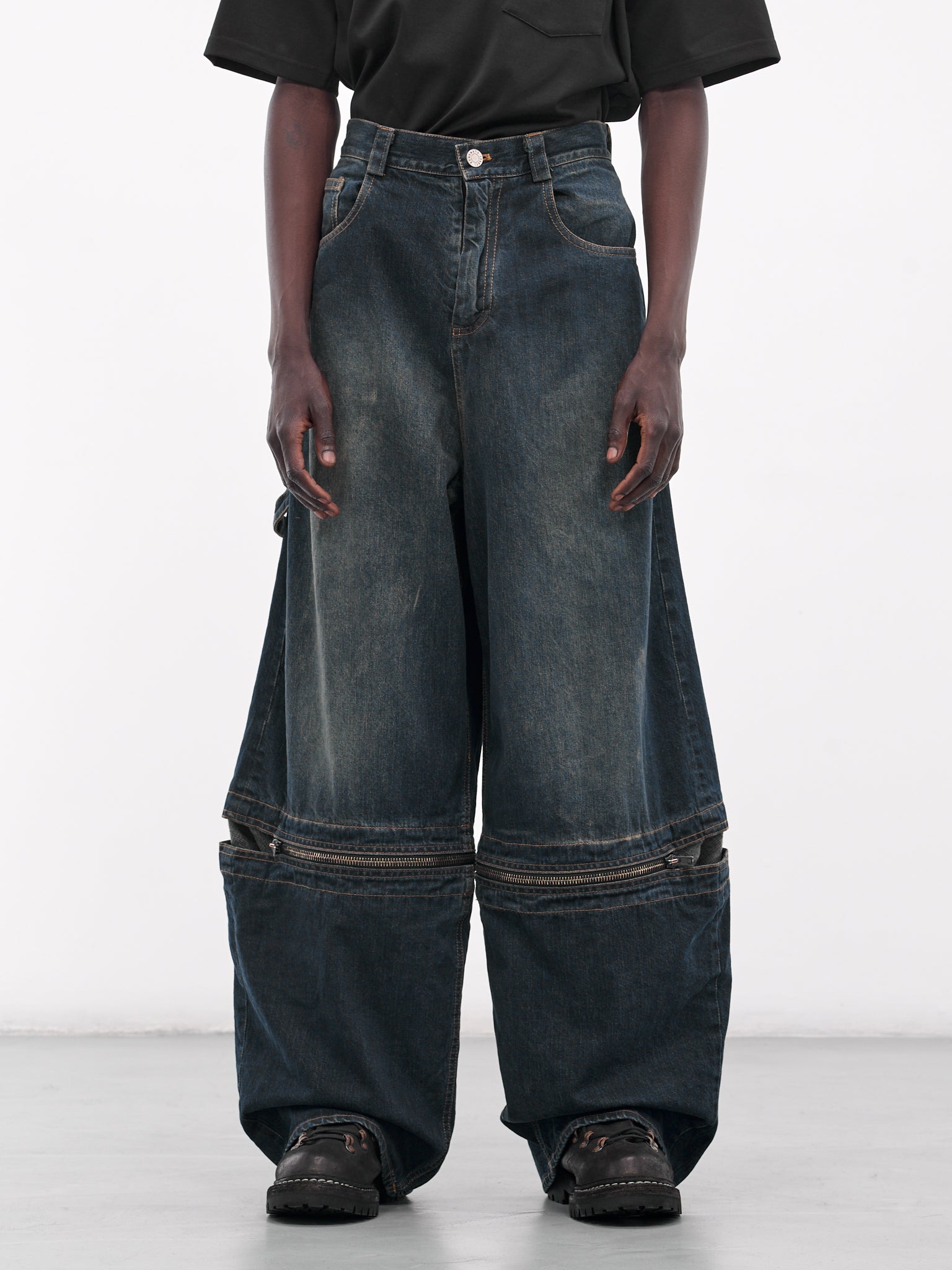 Baggy Tartan Panel Denim Jeans (UW23DF25-DENIM)