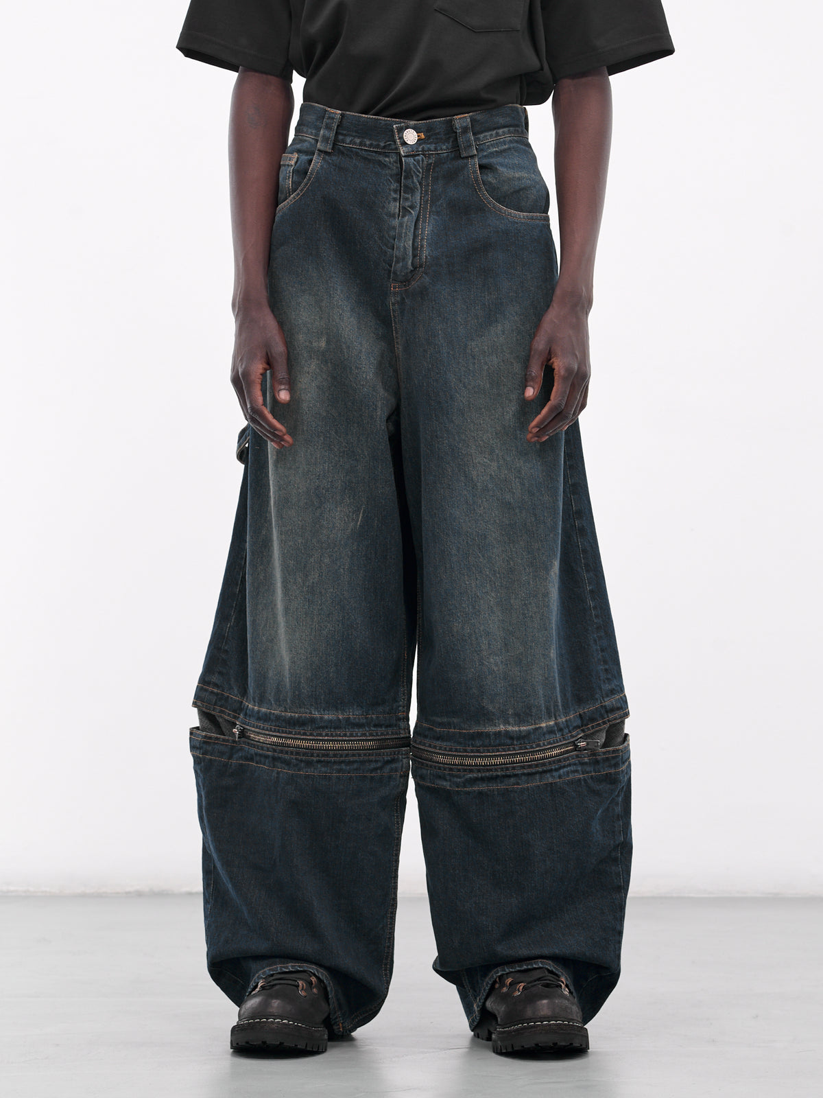 Baggy Tartan Panel Denim Jeans (UW23DF25-DENIM)