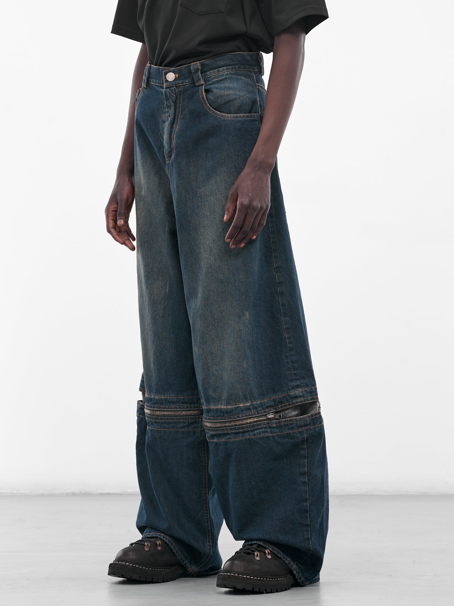 Baggy Tartan Panel Denim Jeans (UW23DF25-DENIM)