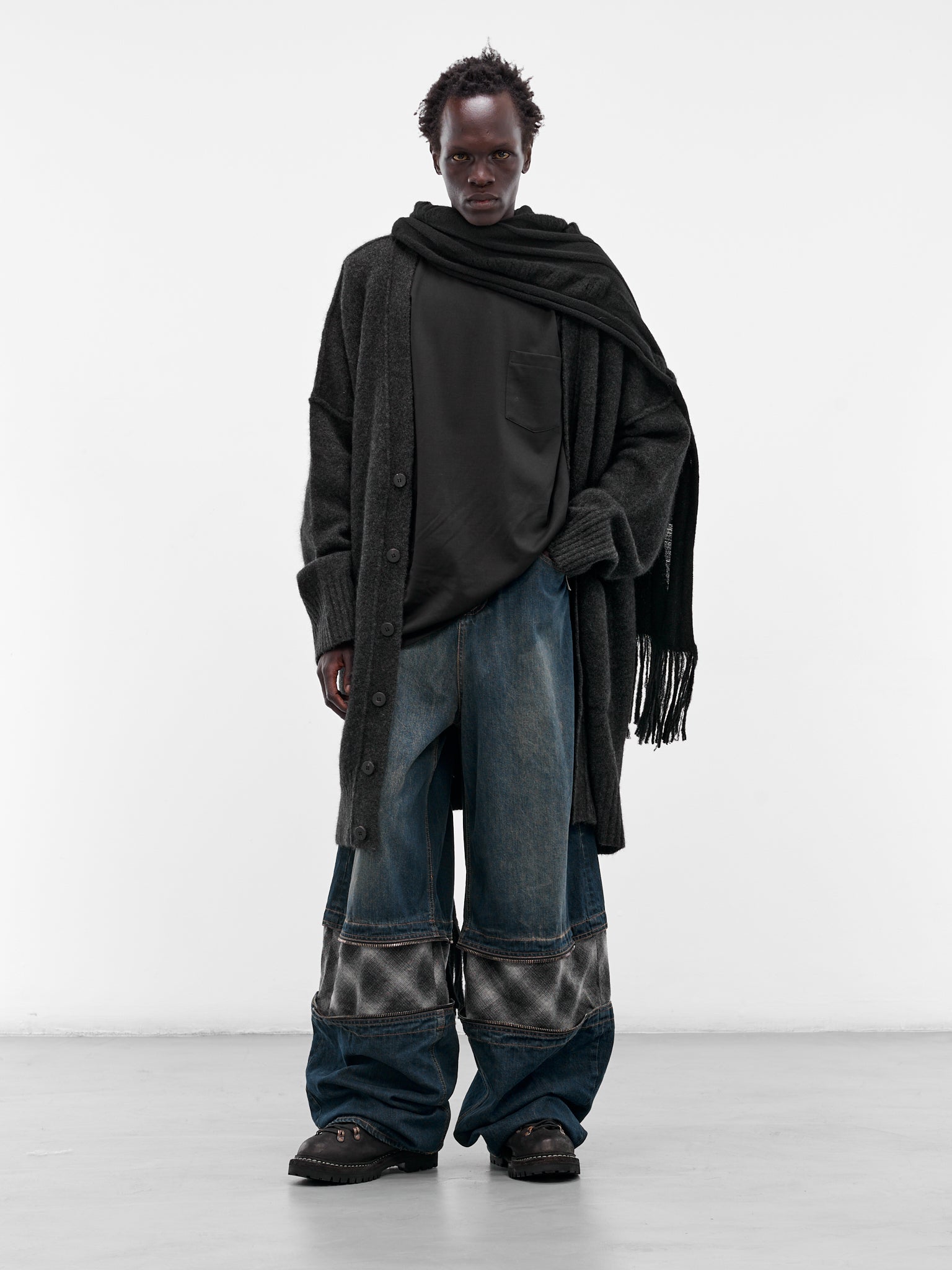 Baggy Tartan Panel Denim Jeans (UW23DF25-DENIM)