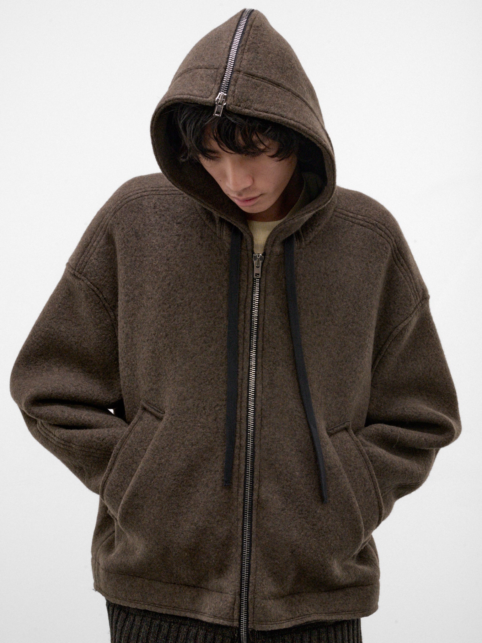 Military Green Wool Zip Hoodie (UW31F26-MILITARY-GREEN)
