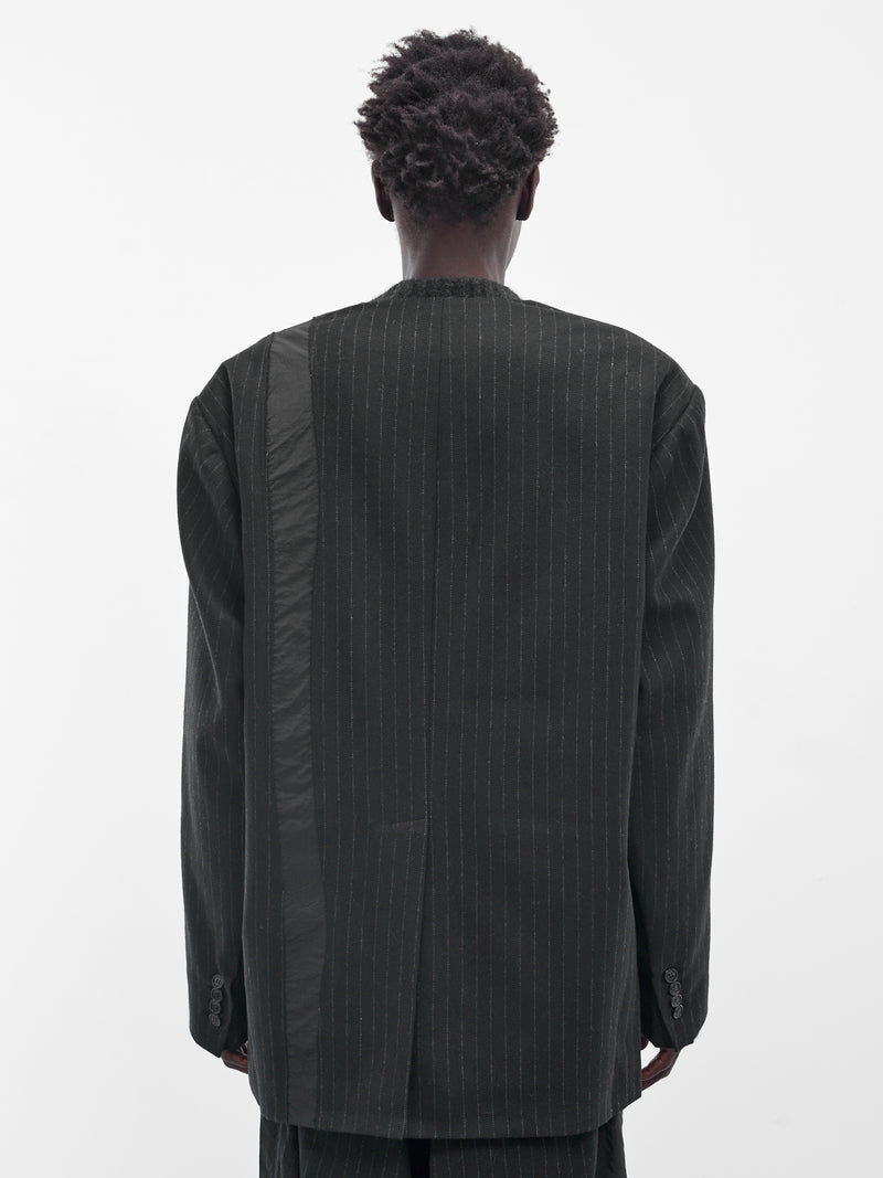 Black Pinstripe Lapelless Blazer (UW41F25-BLACK)