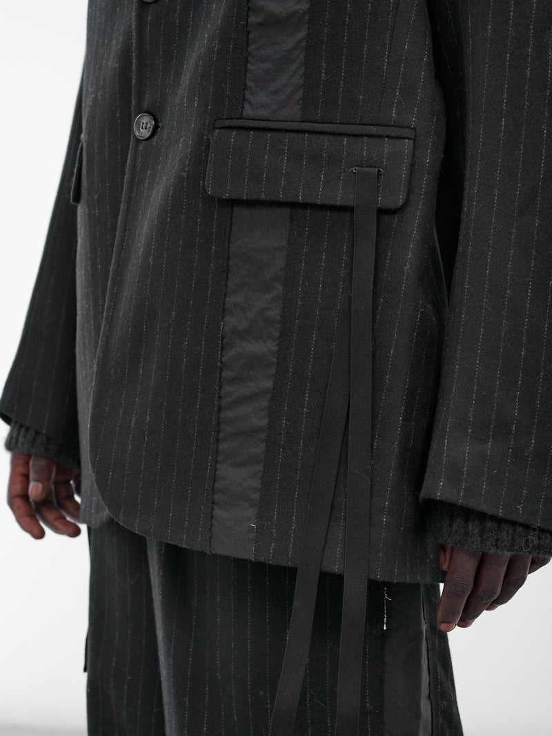 Black Pinstripe Lapelless Blazer (UW41F25-BLACK)