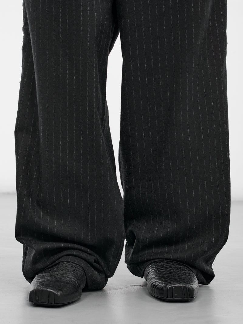 Black Pinstripe Elasticated Baggy Trousers (UW42F25-BLACK)