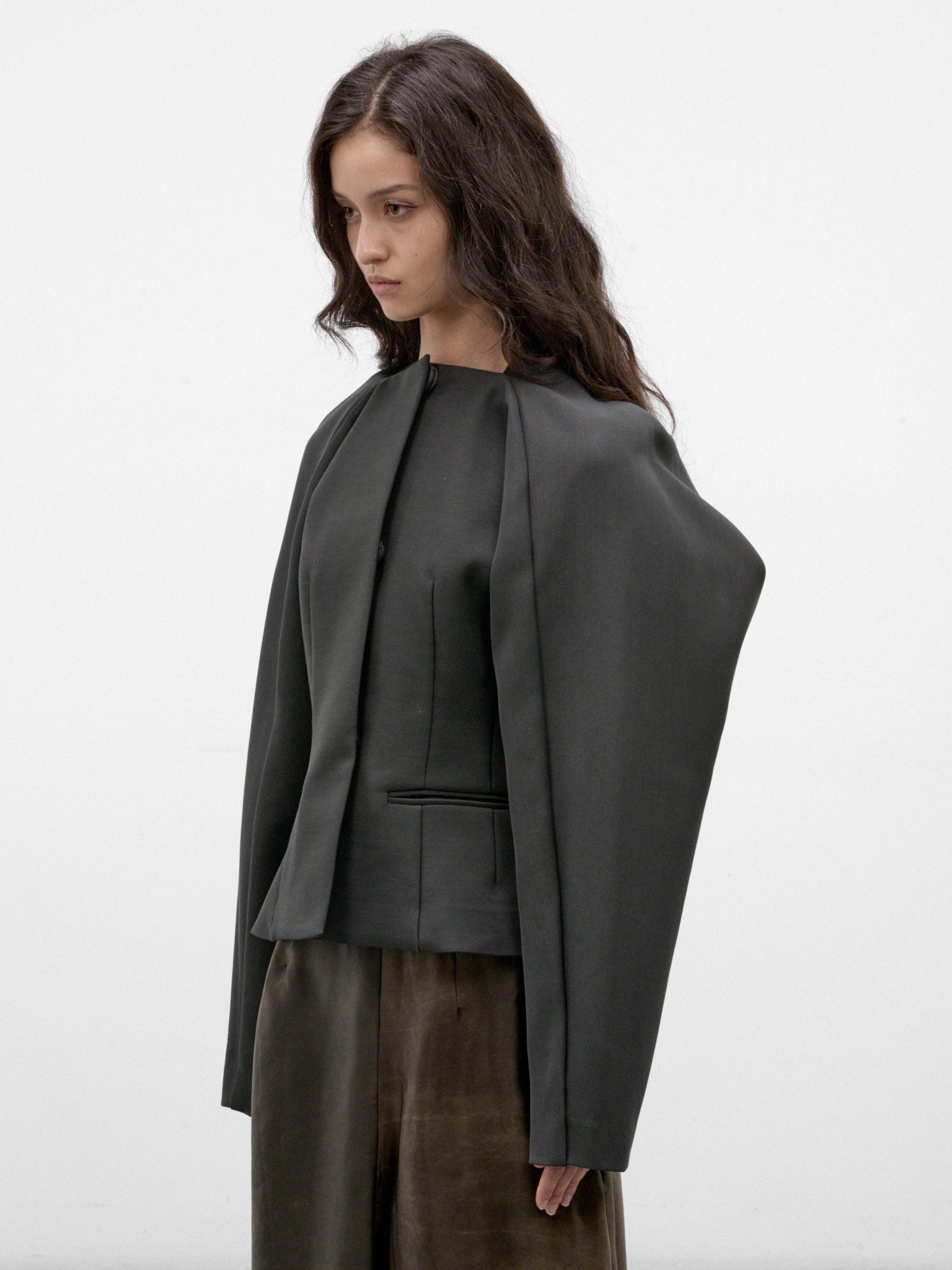 Gray Sculptural Cropped Jacket (UW6067-KLARR-GREY-GREEN)