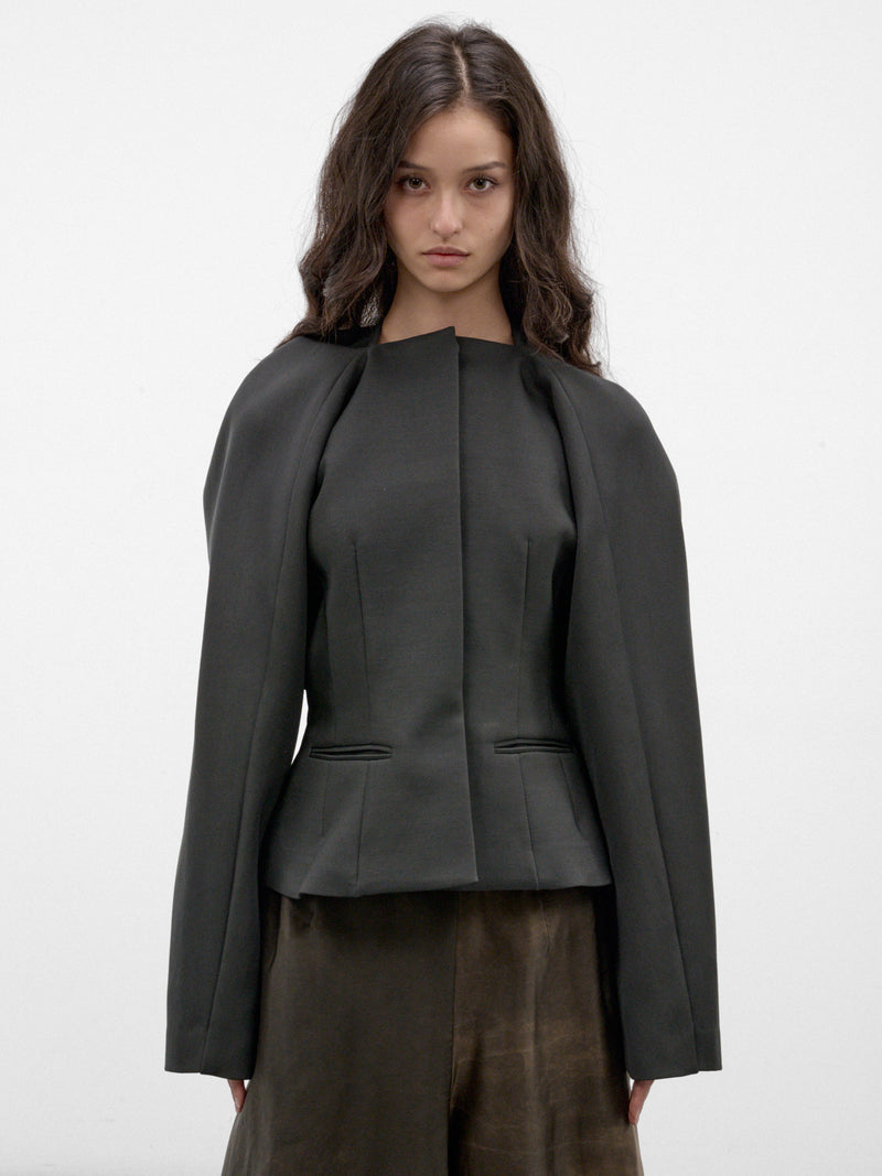 Gray Sculptural Cropped Jacket (UW6067-KLARR-GREY-GREEN)