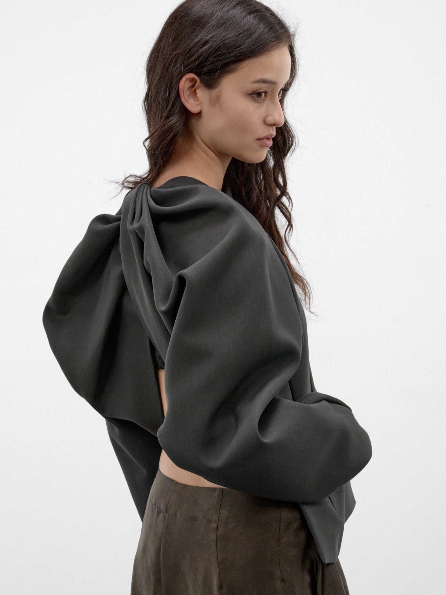 Gray Sculptural Cropped Jacket (UW6067-KLARR-GREY-GREEN)