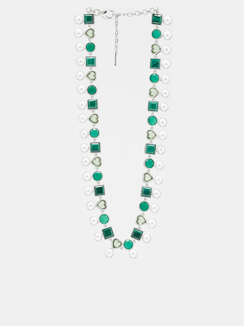 The Shape Pearl Necklace (V-DESSN0191-WG-GREEN-WHITE-GOL)