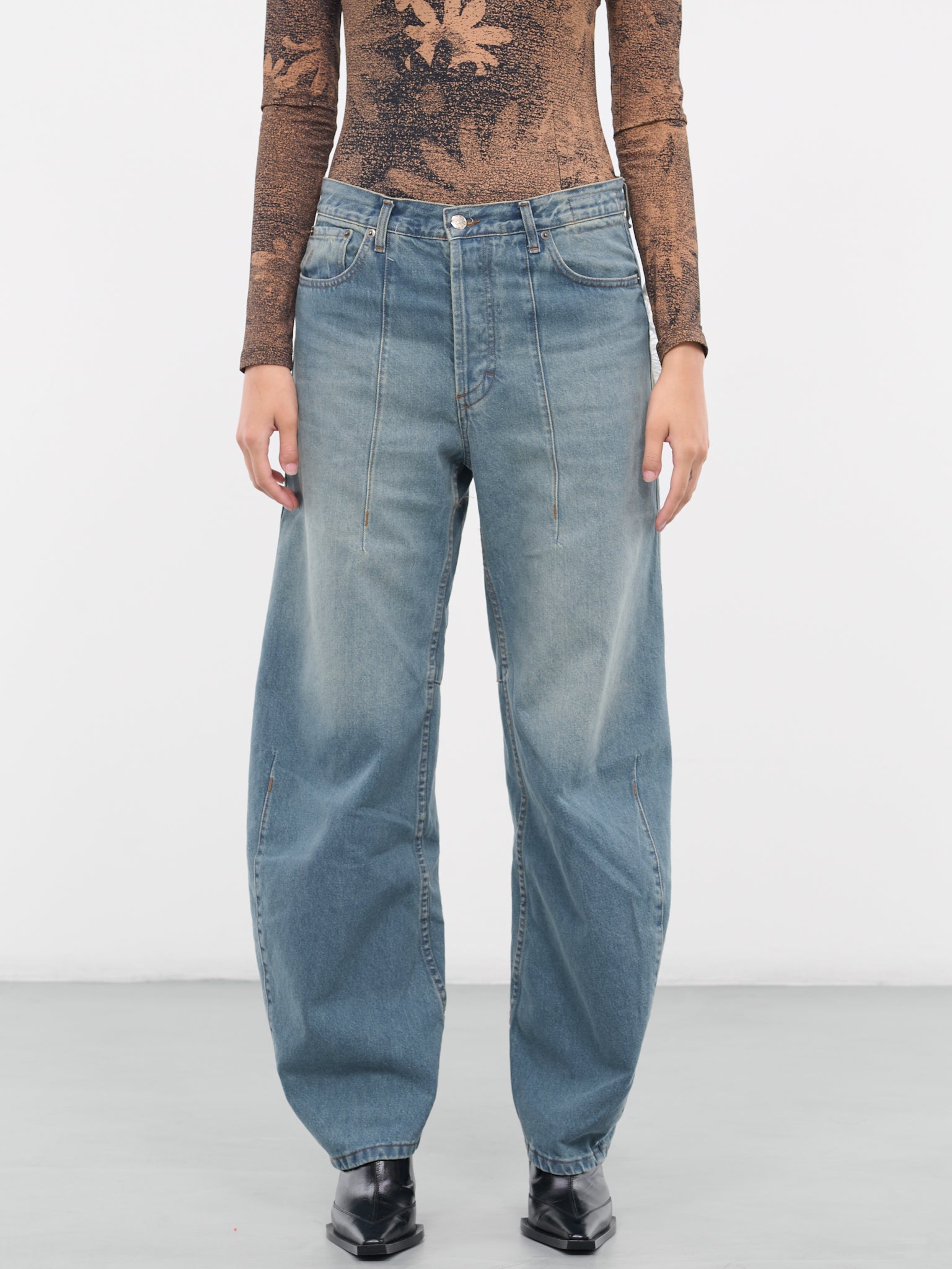 Balloon Denim Pants (V02-BLUE-BROWN)