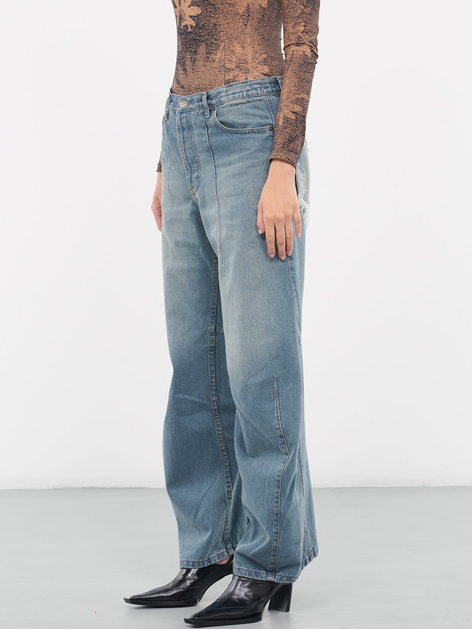 Balloon Denim Pants (V02-BLUE-BROWN)