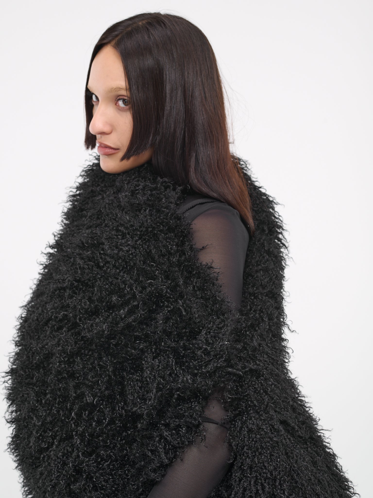 Oversized Shearling Cape (VAQ06K60102-1-BLACK)