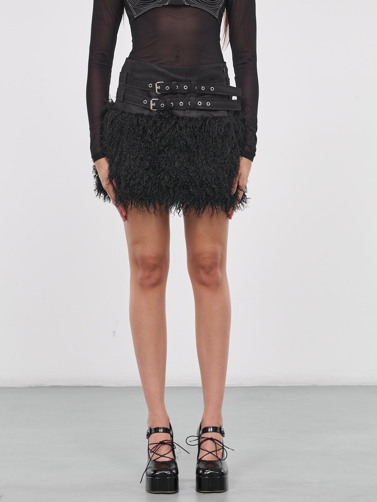 Shearling Mini Skirt (VAQ06S102-1-BLACK)