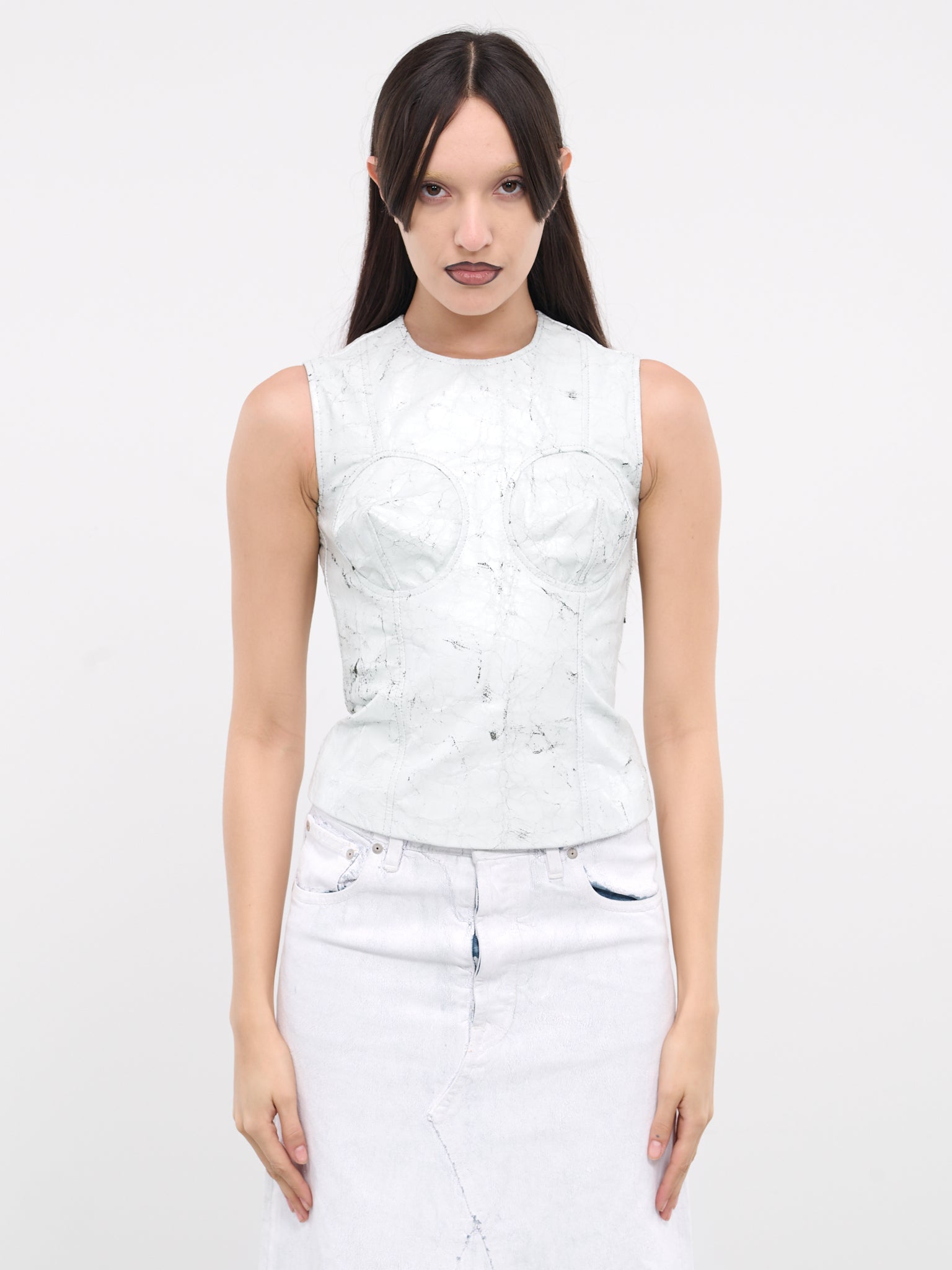 Cracked Paint Leather Top (VAQ07B004-WHITE)