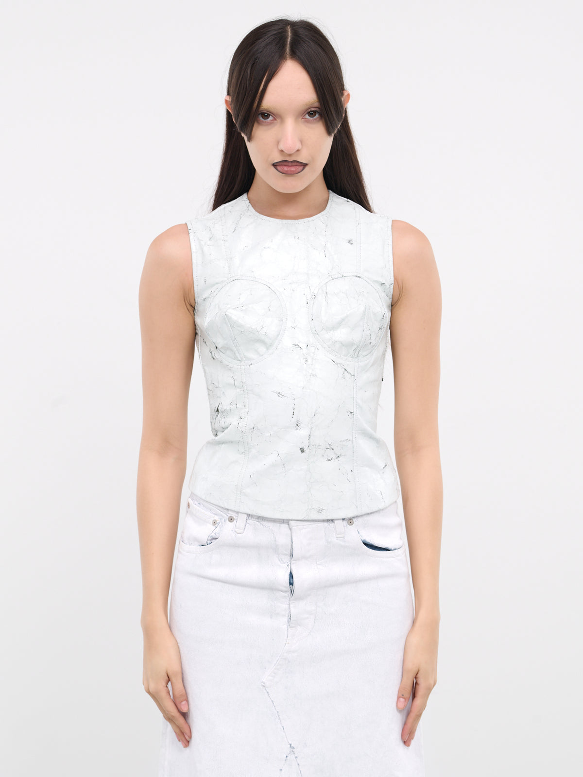 Cracked Paint Leather Top (VAQ07B004-WHITE)