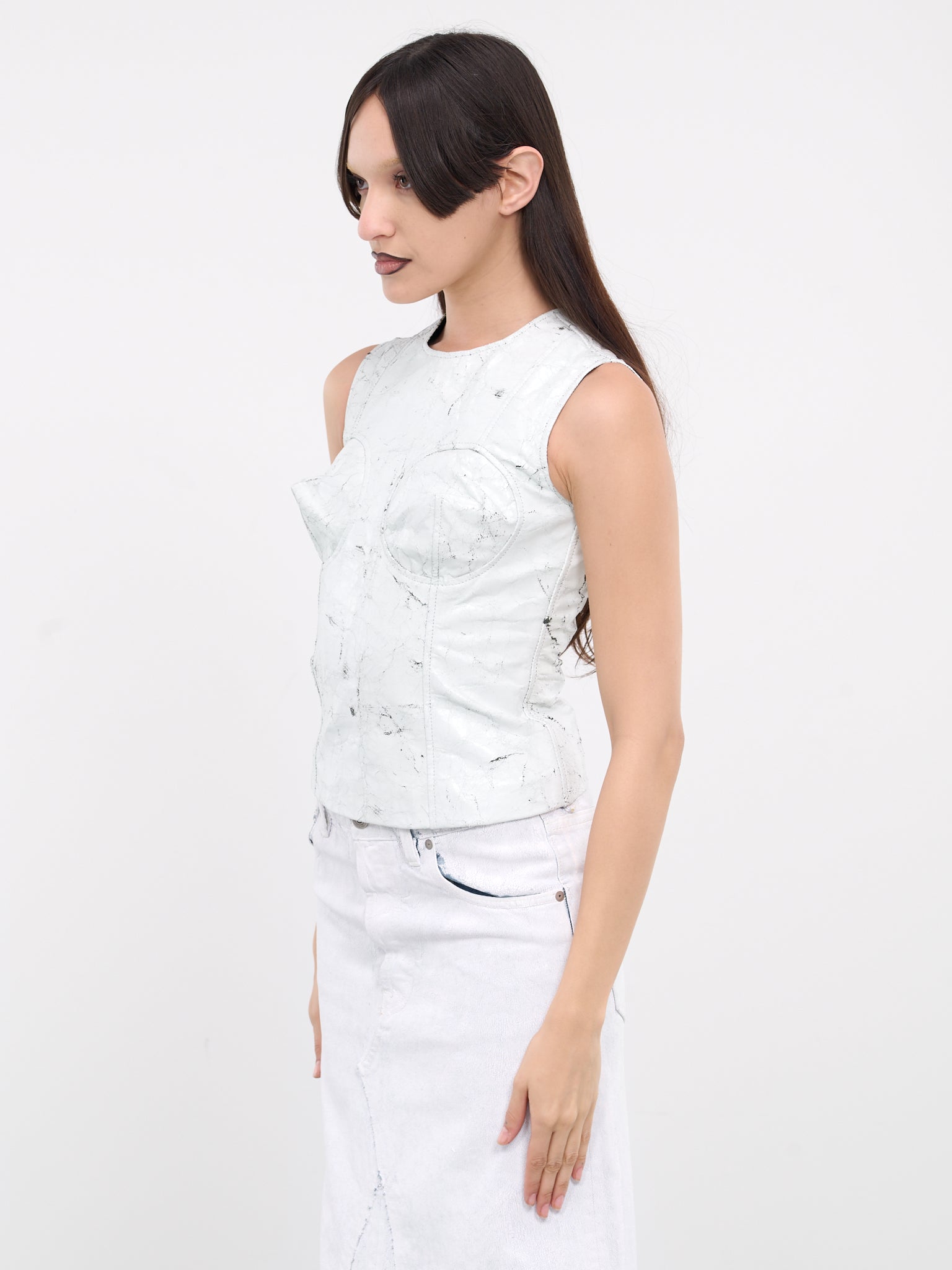 Cracked Paint Leather Top (VAQ07B004-WHITE)