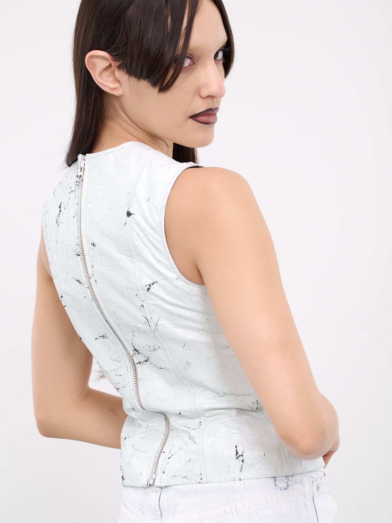 Cracked Paint Leather Top (VAQ07B004-WHITE)
