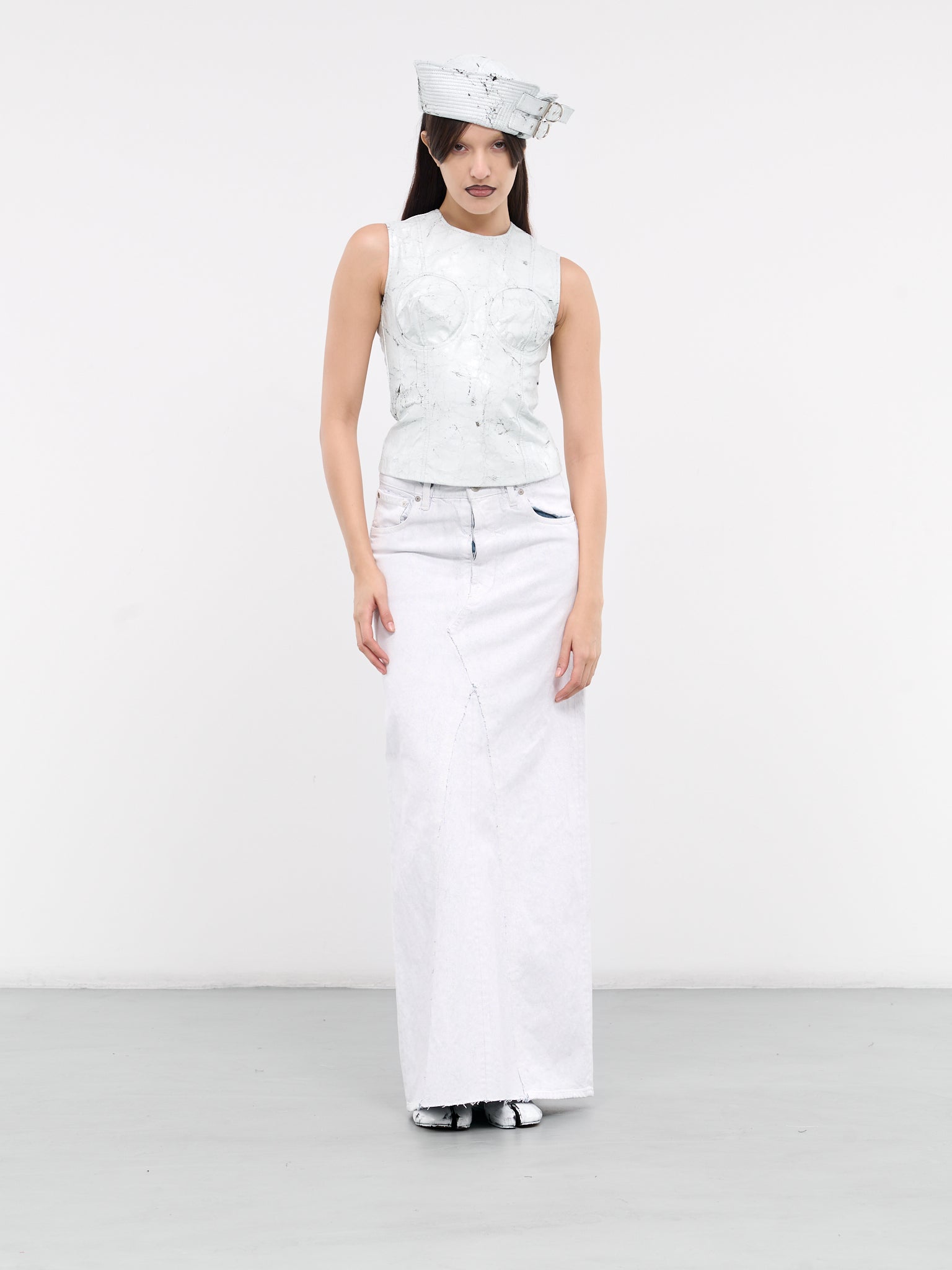 Cracked Paint Leather Top (VAQ07B004-WHITE)