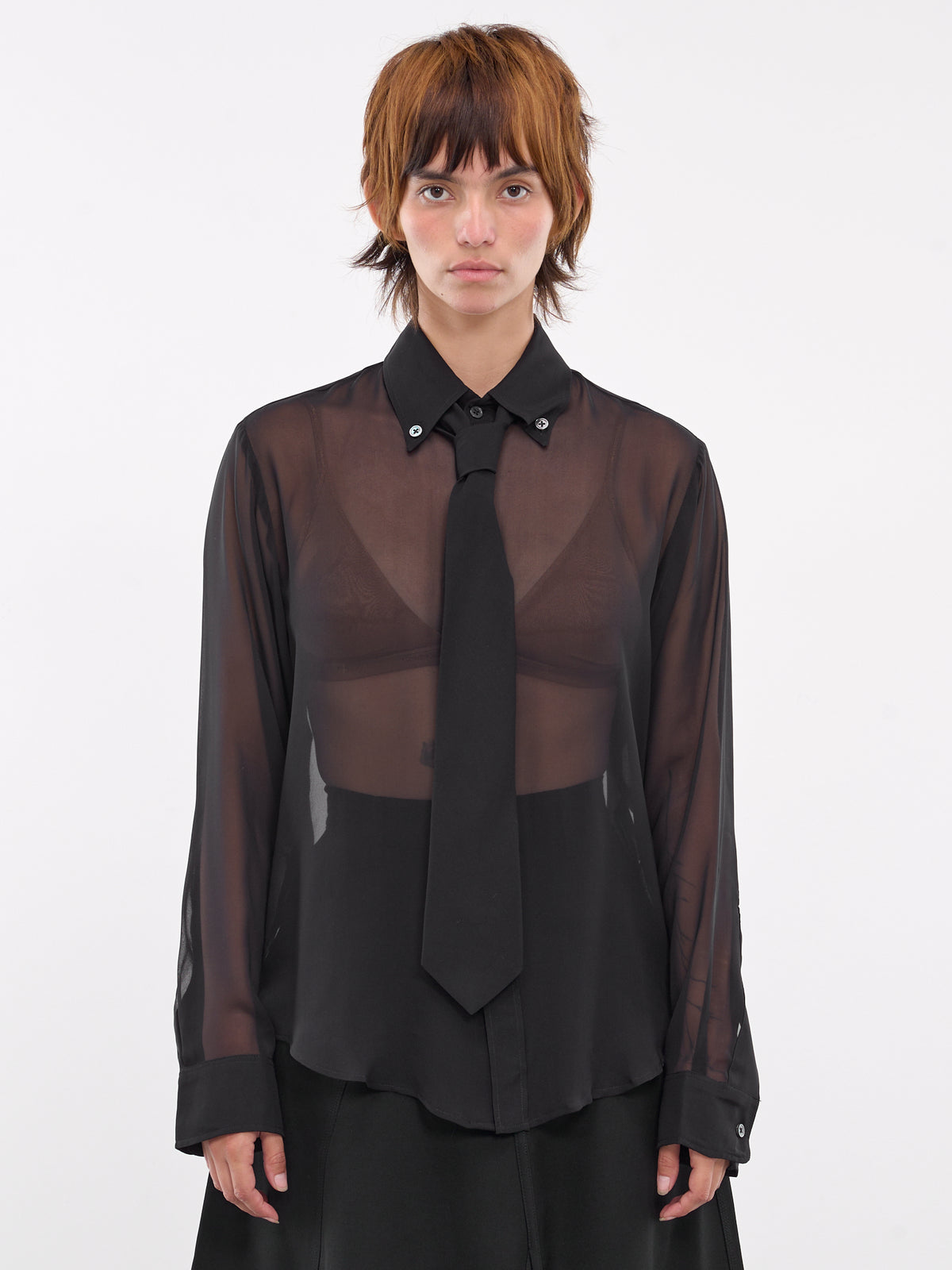 Sheer Chiffon Shirt & Tie (VAQ08B003-BLACK)