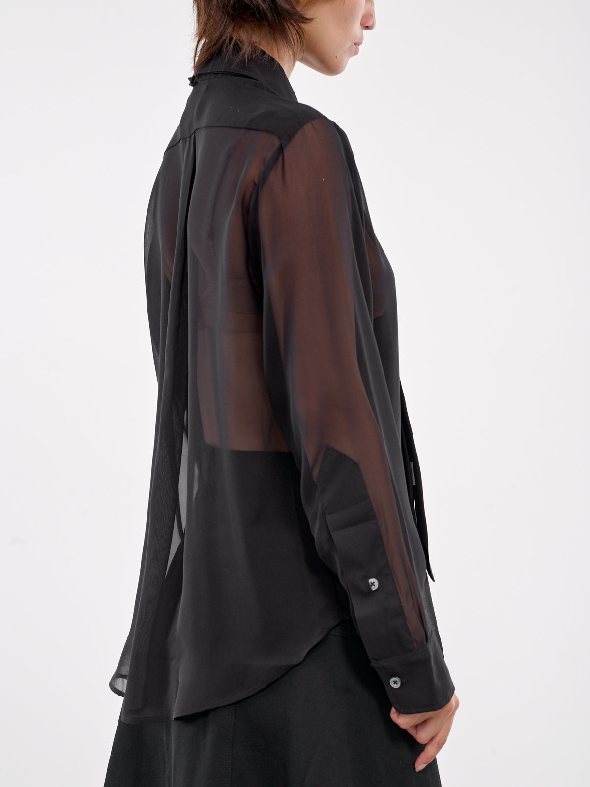 Sheer Chiffon Shirt & Tie (VAQ08B003-BLACK)
