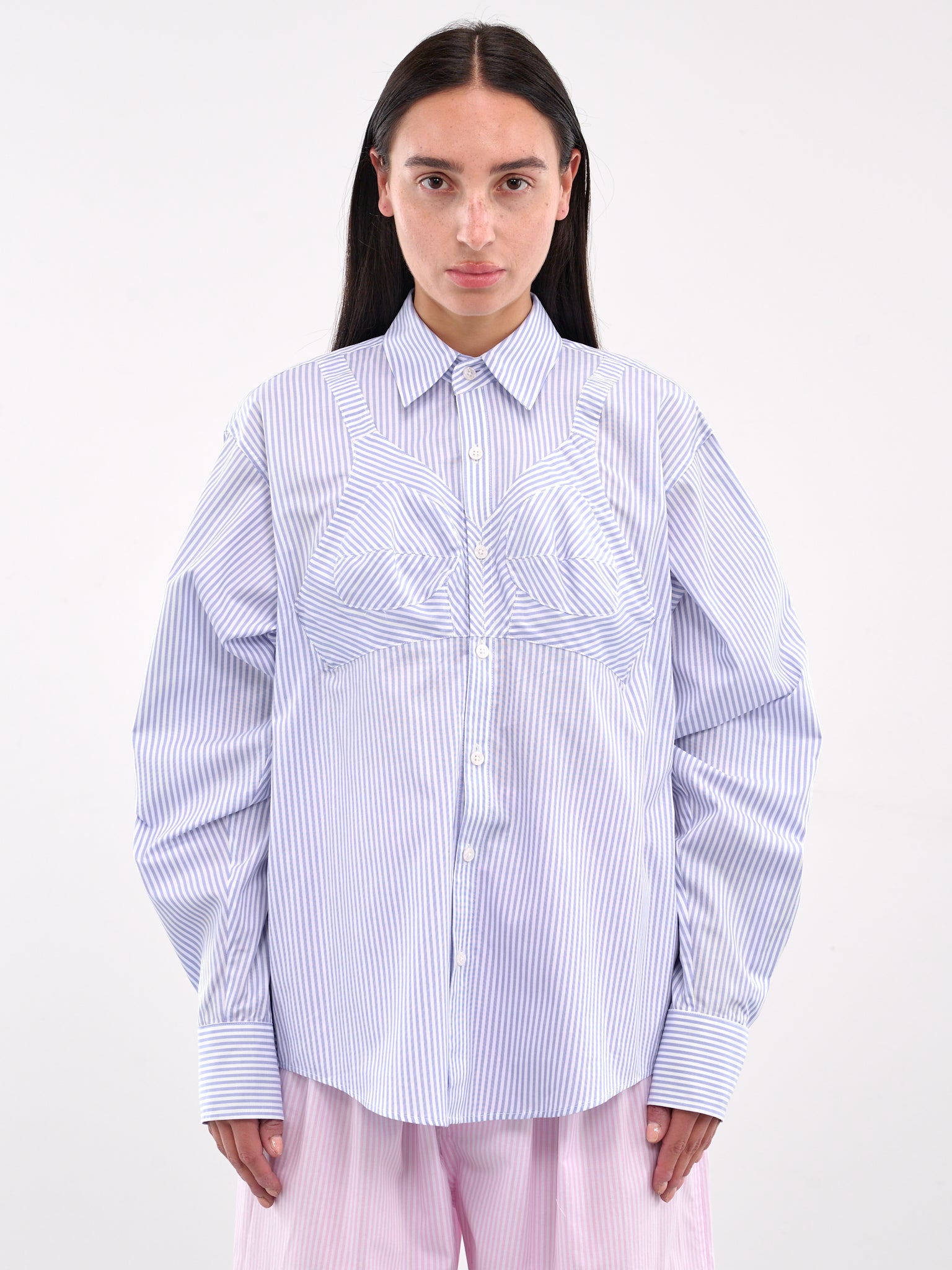 Striped Bra Button-Up Shirt (VAQ09B101-BLUE)