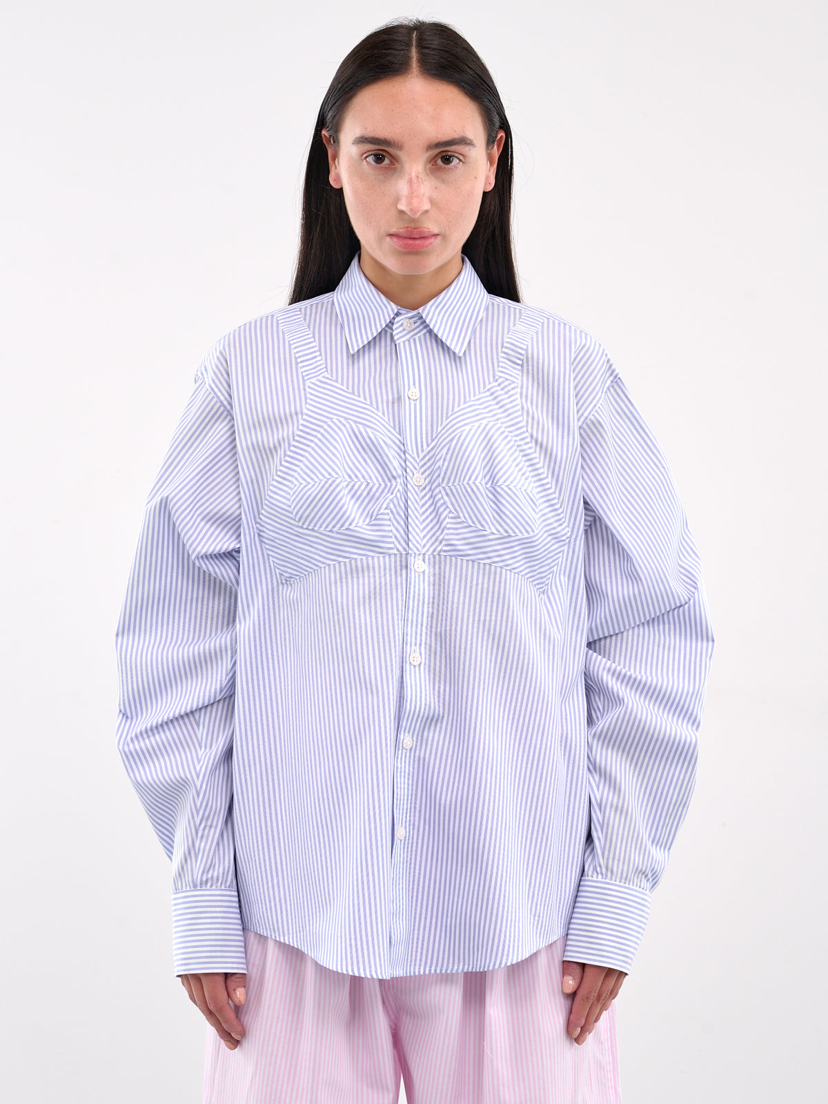 Striped Bra Button-Up Shirt (VAQ09B101-BLUE)