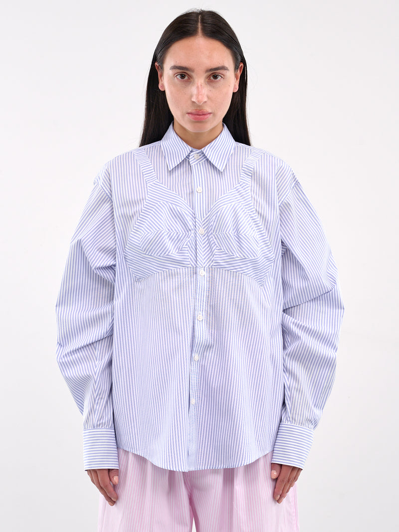 Striped Bra Button-Up Shirt (VAQ09B101-BLUE)