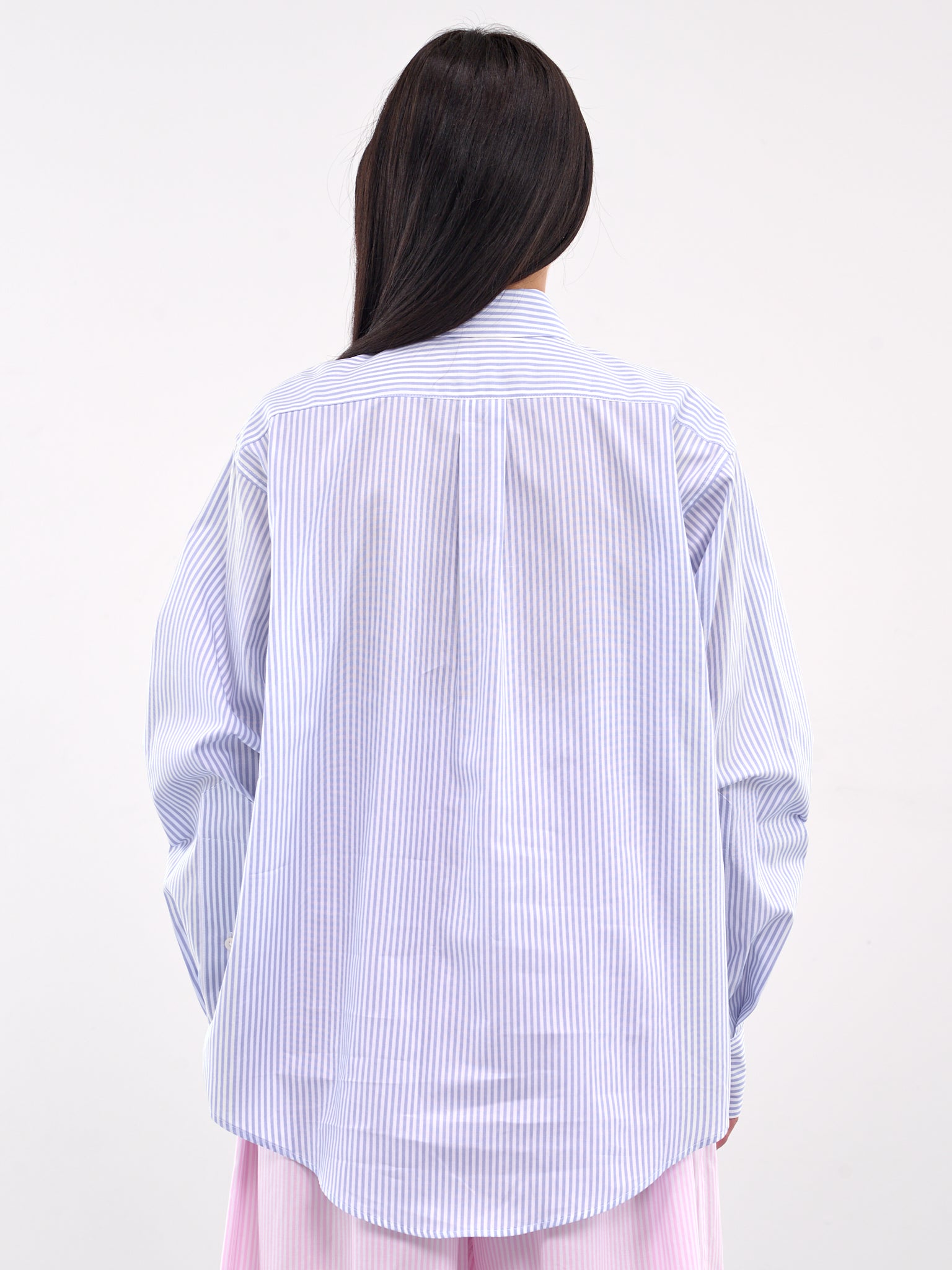 Striped Bra Button-Up Shirt (VAQ09B101-BLUE)