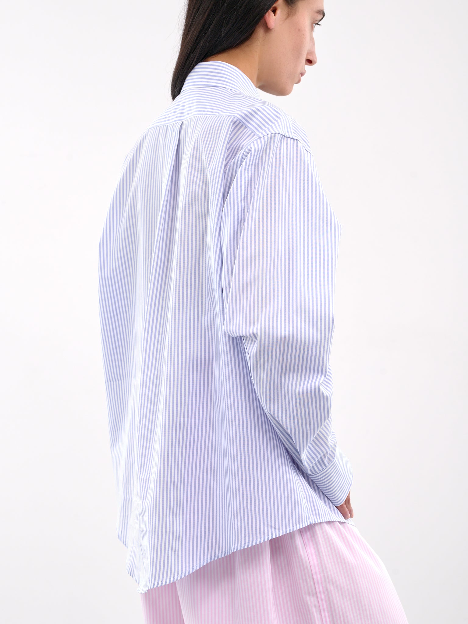 Striped Bra Button-Up Shirt (VAQ09B101-BLUE)