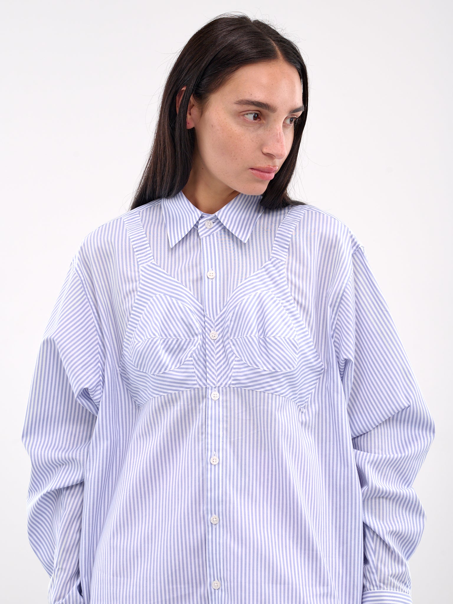 Striped Bra Button-Up Shirt (VAQ09B101-BLUE)