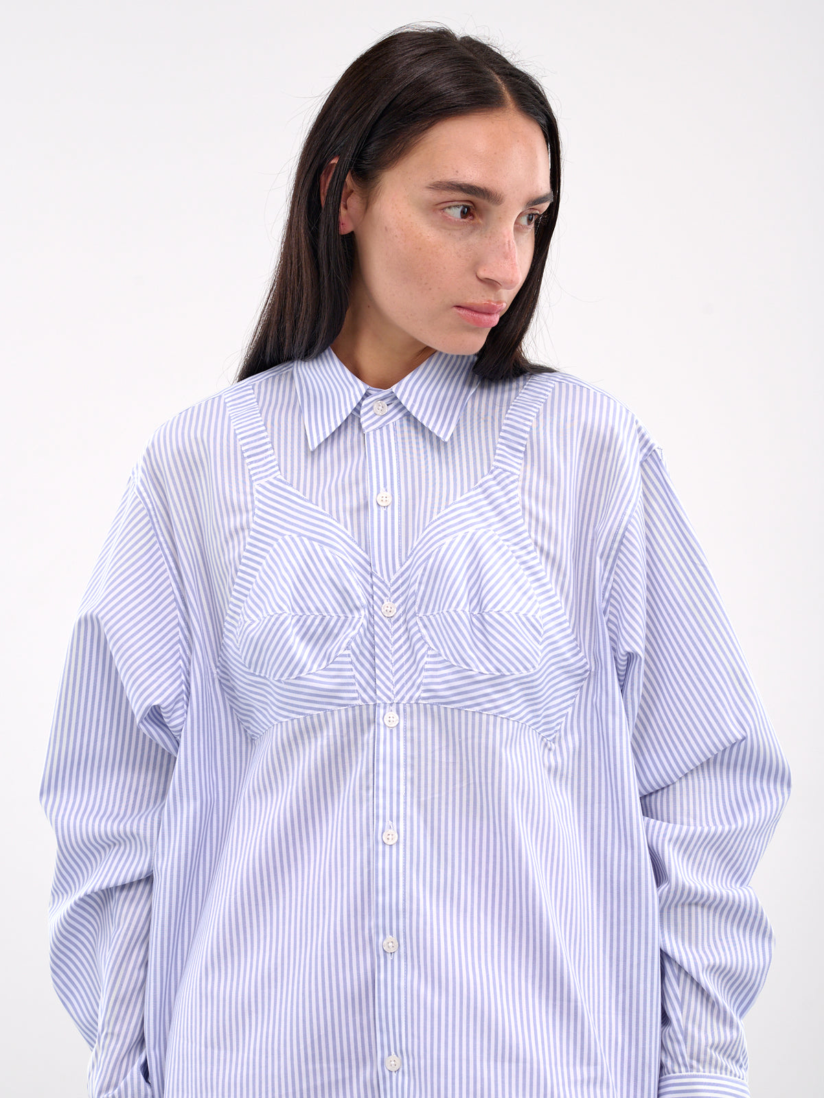 Striped Bra Button-Up Shirt (VAQ09B101-BLUE)
