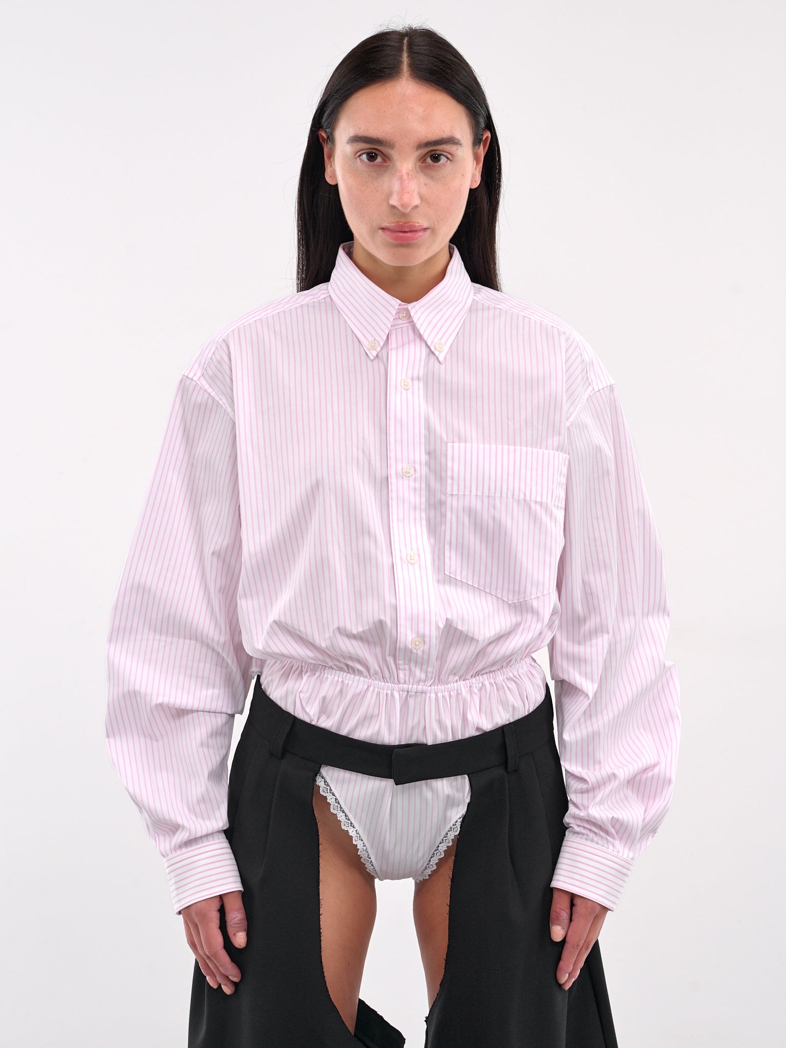 Striped Button-Down Leotard (VAQ09B102-PINK)