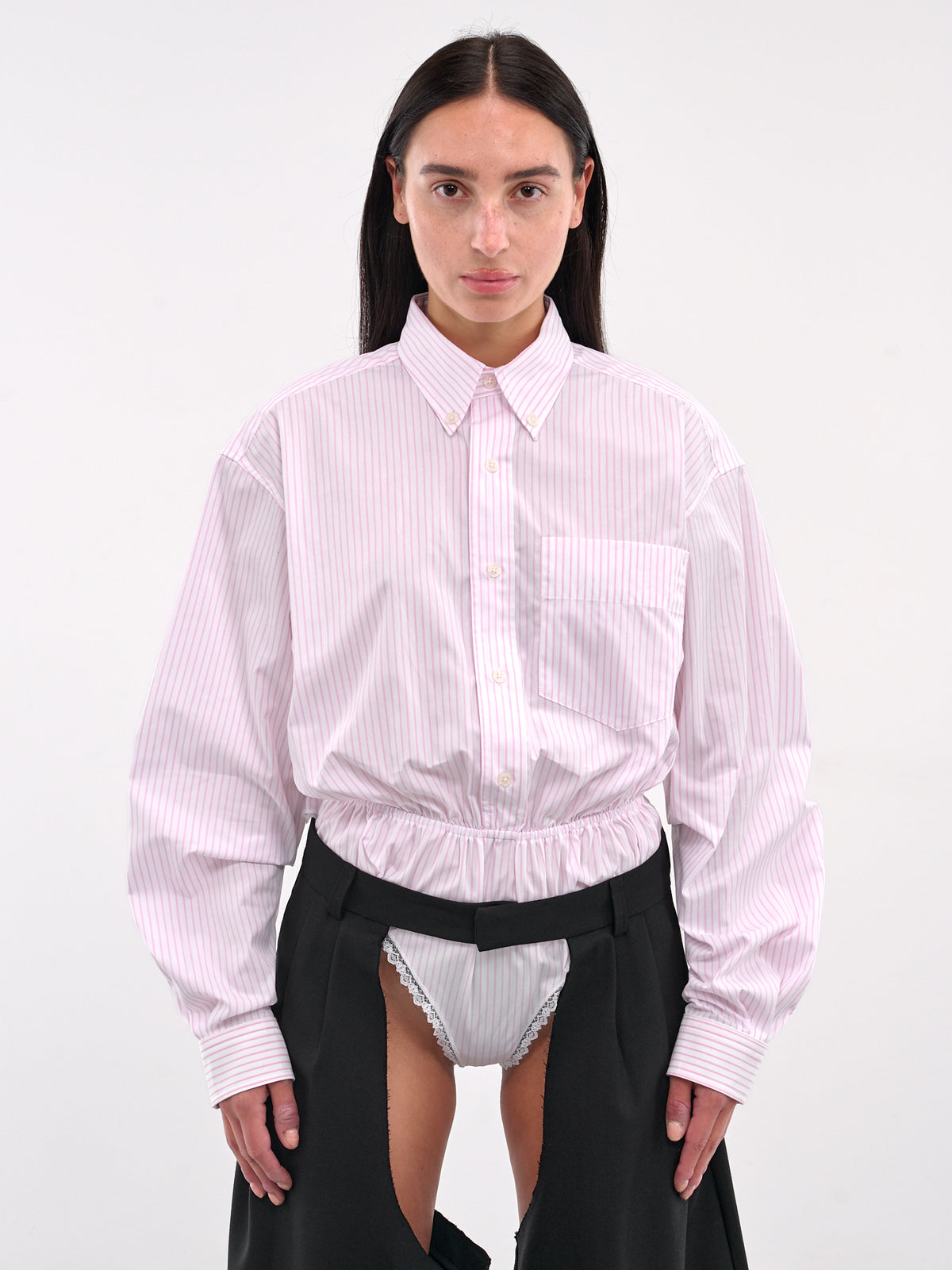 Striped Button-Down Leotard (VAQ09B102-PINK)