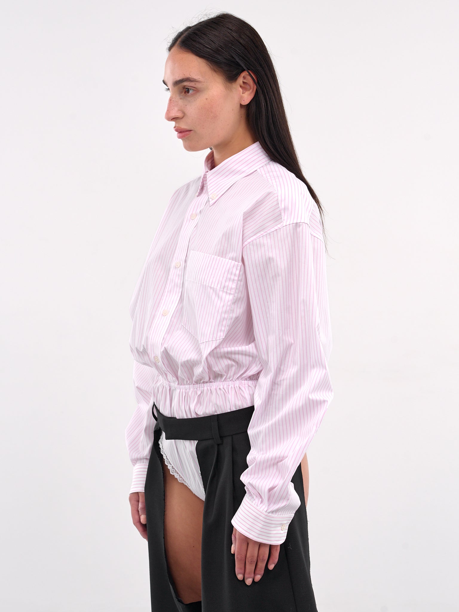 Striped Button-Down Leotard (VAQ09B102-PINK)