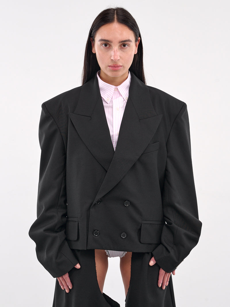 Cropped Double-Breasted Blazer (VAQ09J007-BLACK)