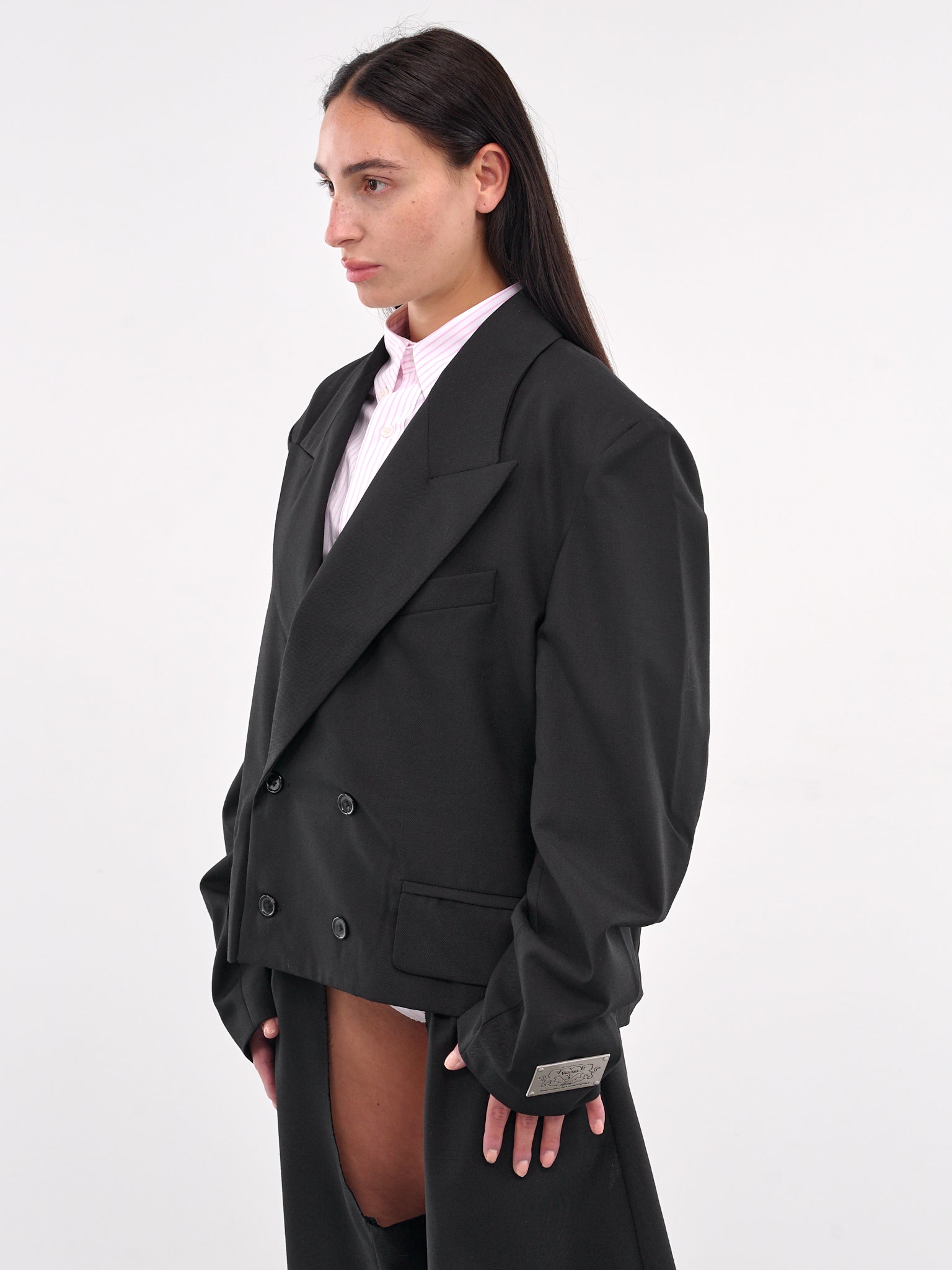 Cropped Double-Breasted Blazer (VAQ09J007-BLACK)