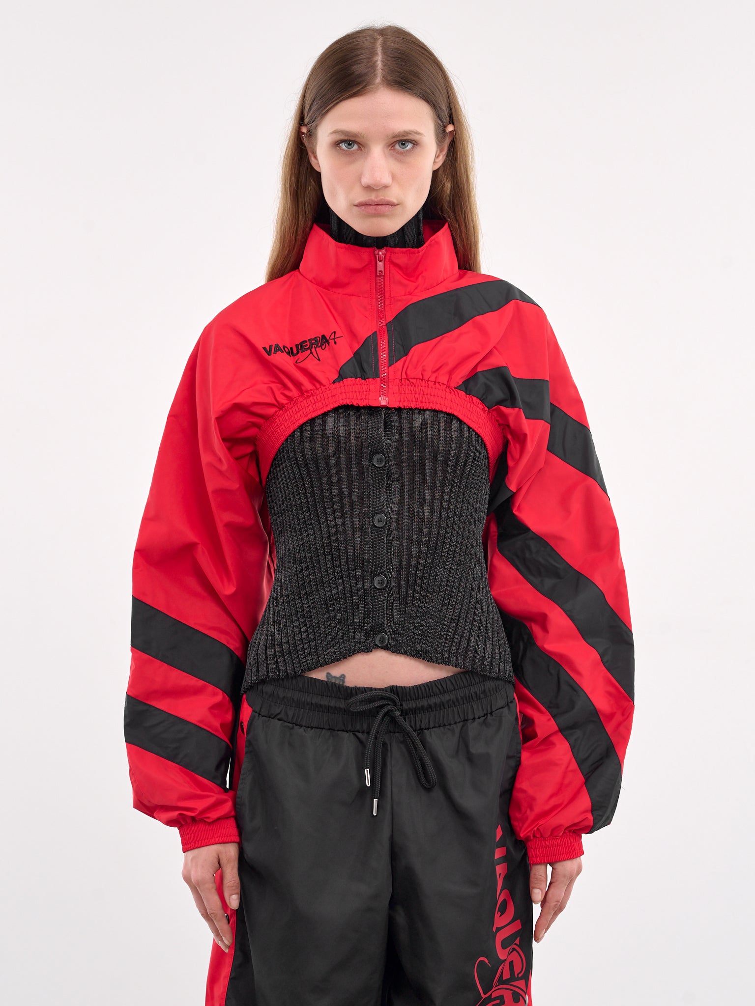 Cropped Windbreaker (VAQ09J012-BLACK-RED)