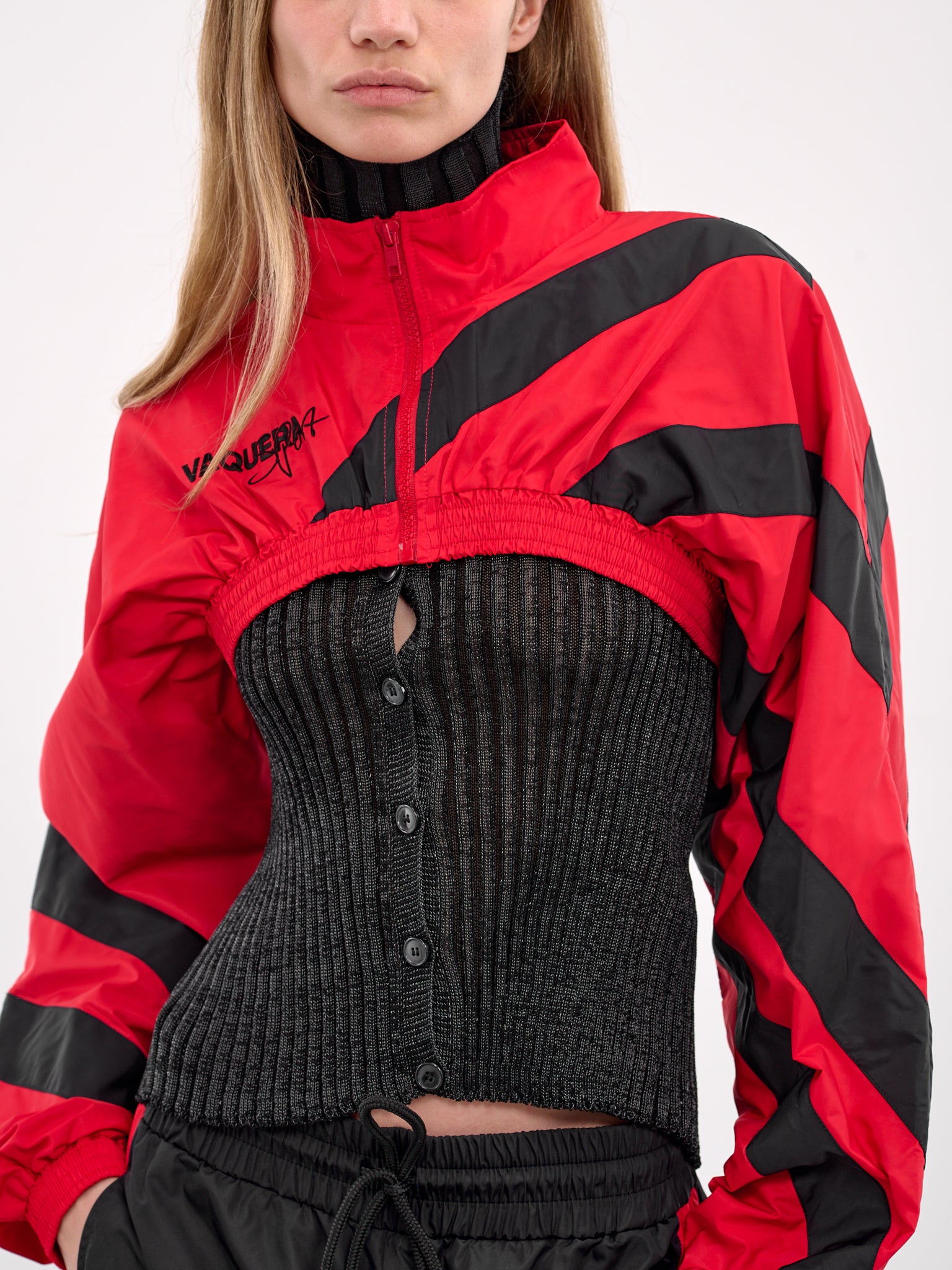 Cropped Windbreaker (VAQ09J012-BLACK-RED)