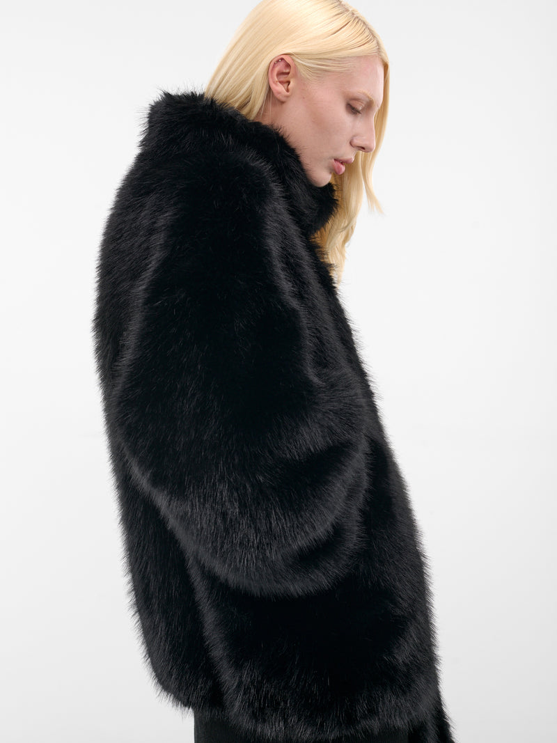 Black Oversized Fur Bomber Jacket (VAQ10J002-GREY)