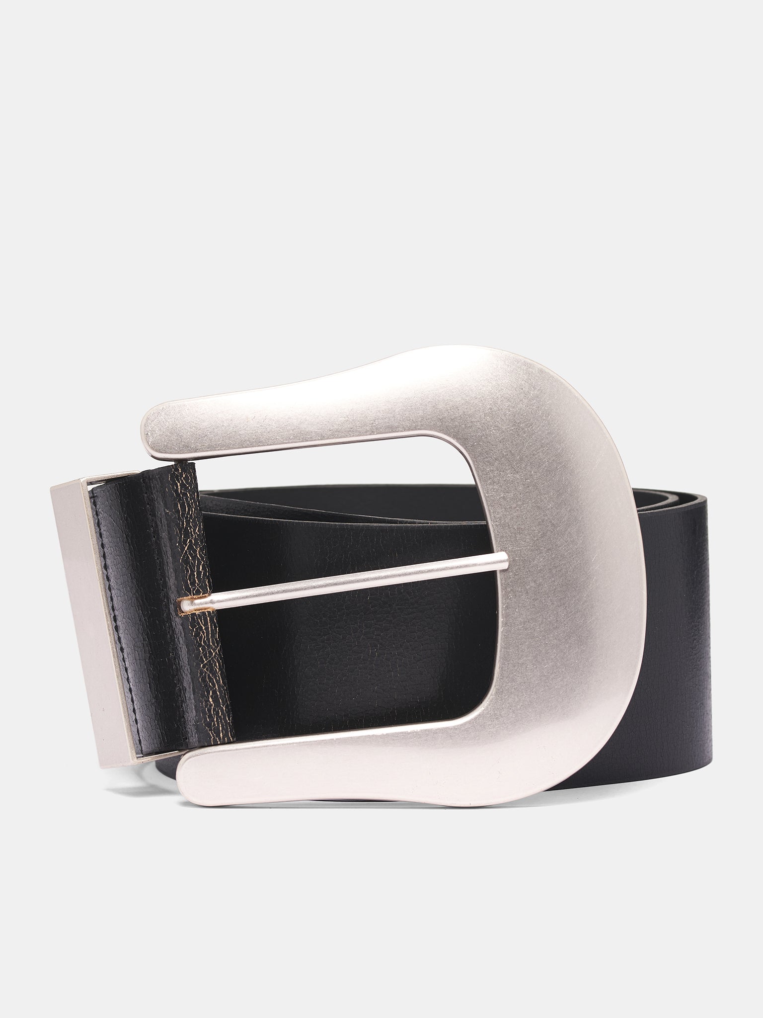 Black Leather Oversized Western Belt (VAQ10K301-BLACK)