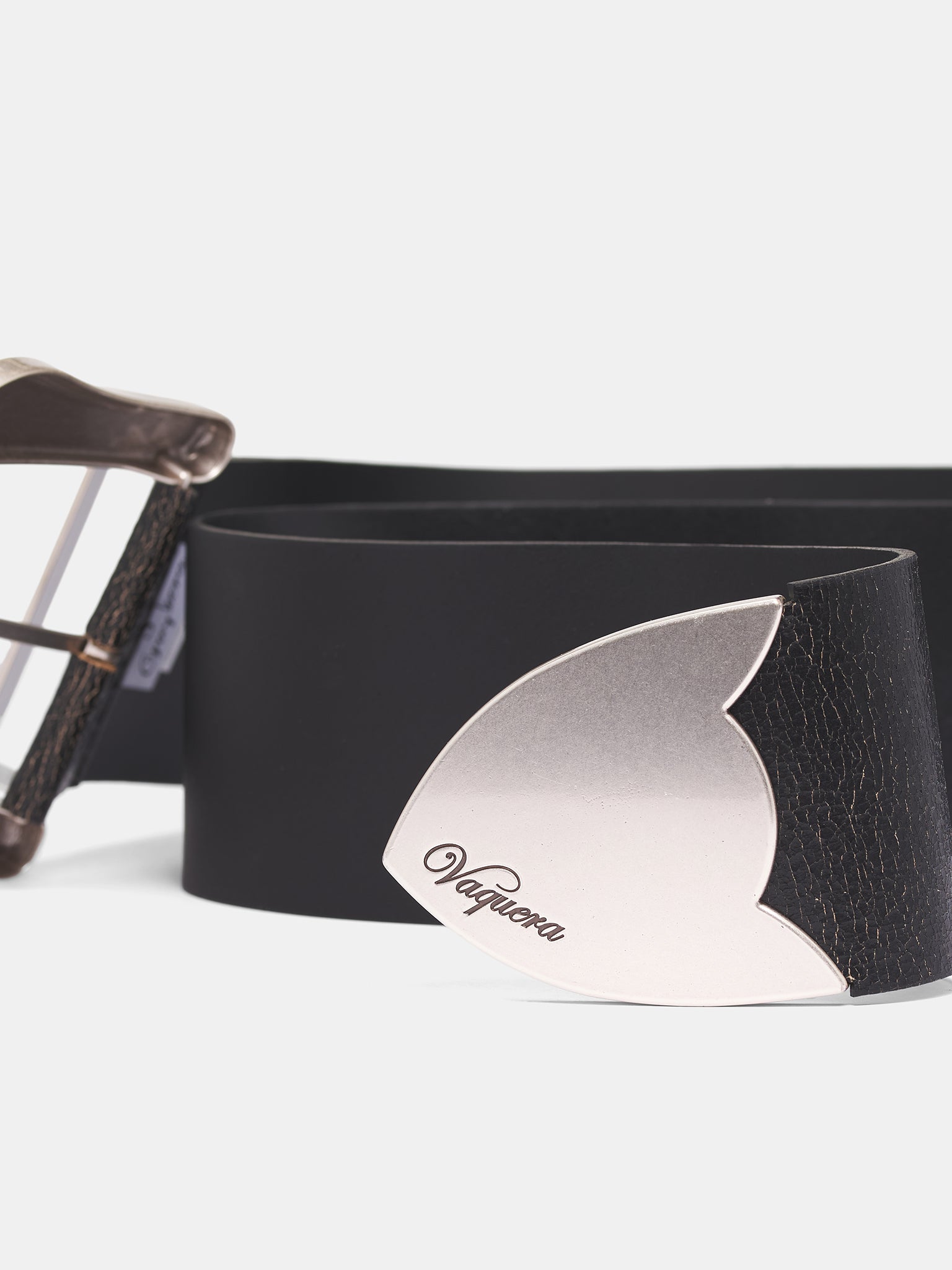 Black Leather Oversized Western Belt (VAQ10K301-BLACK)