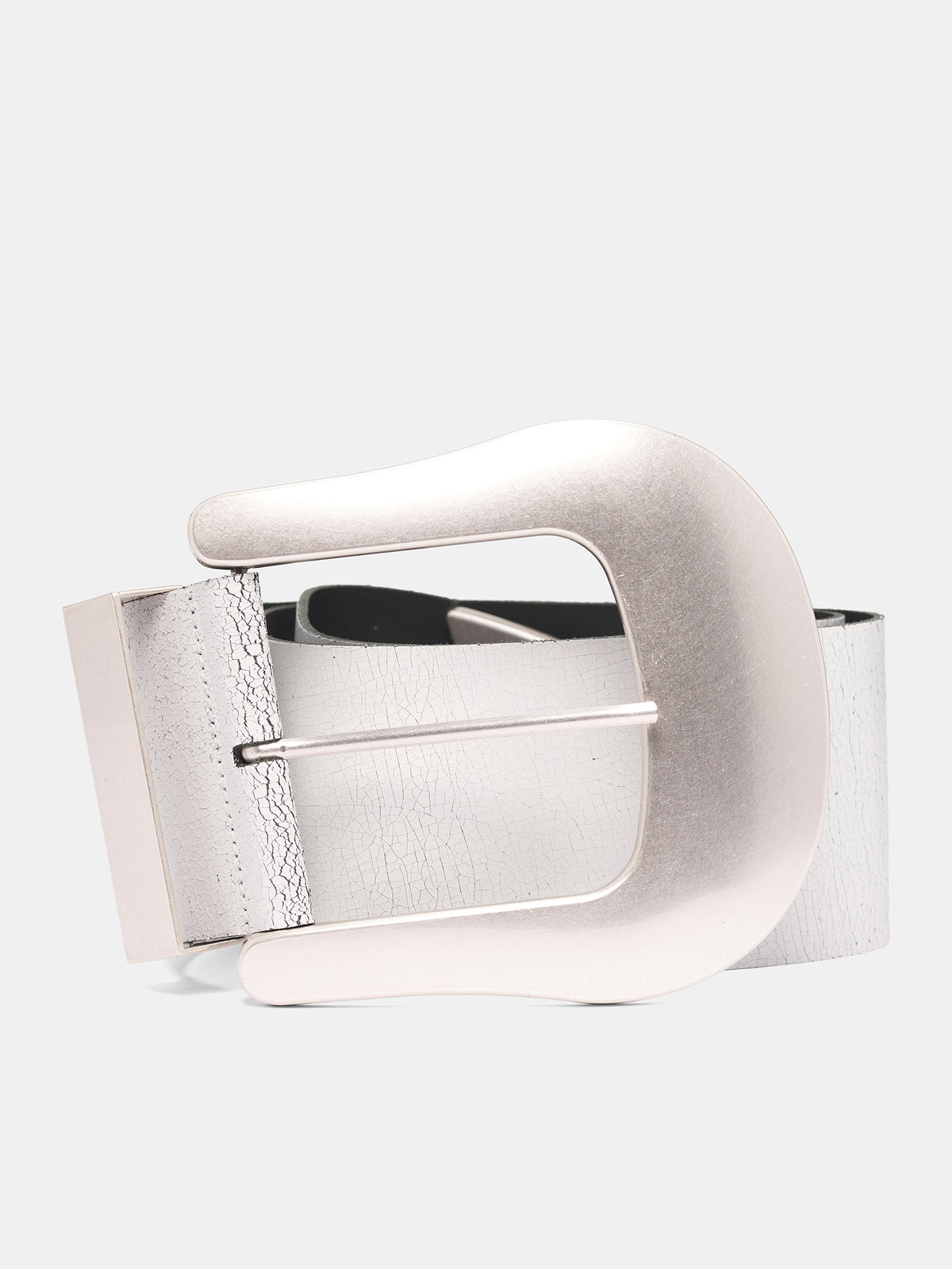 White Leather Oversized Western Belt (VAQ10K301-WHITE)