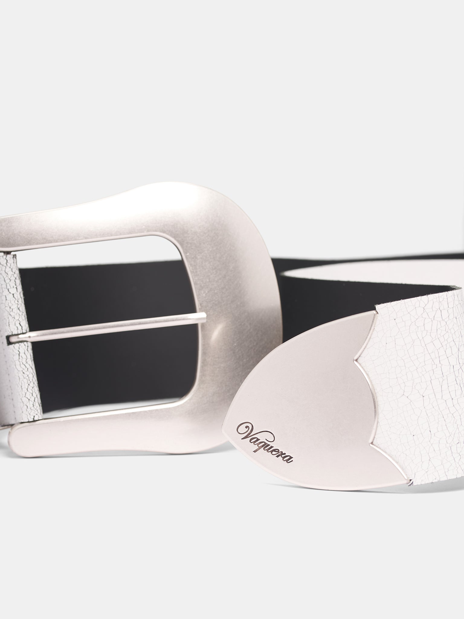 White Leather Oversized Western Belt (VAQ10K301-WHITE)