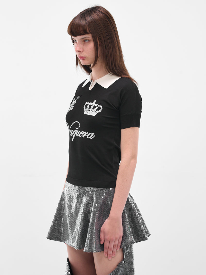 Logo Graphic Contrast Polo Shirt (VAQ10N001-BLACK-WHITE)