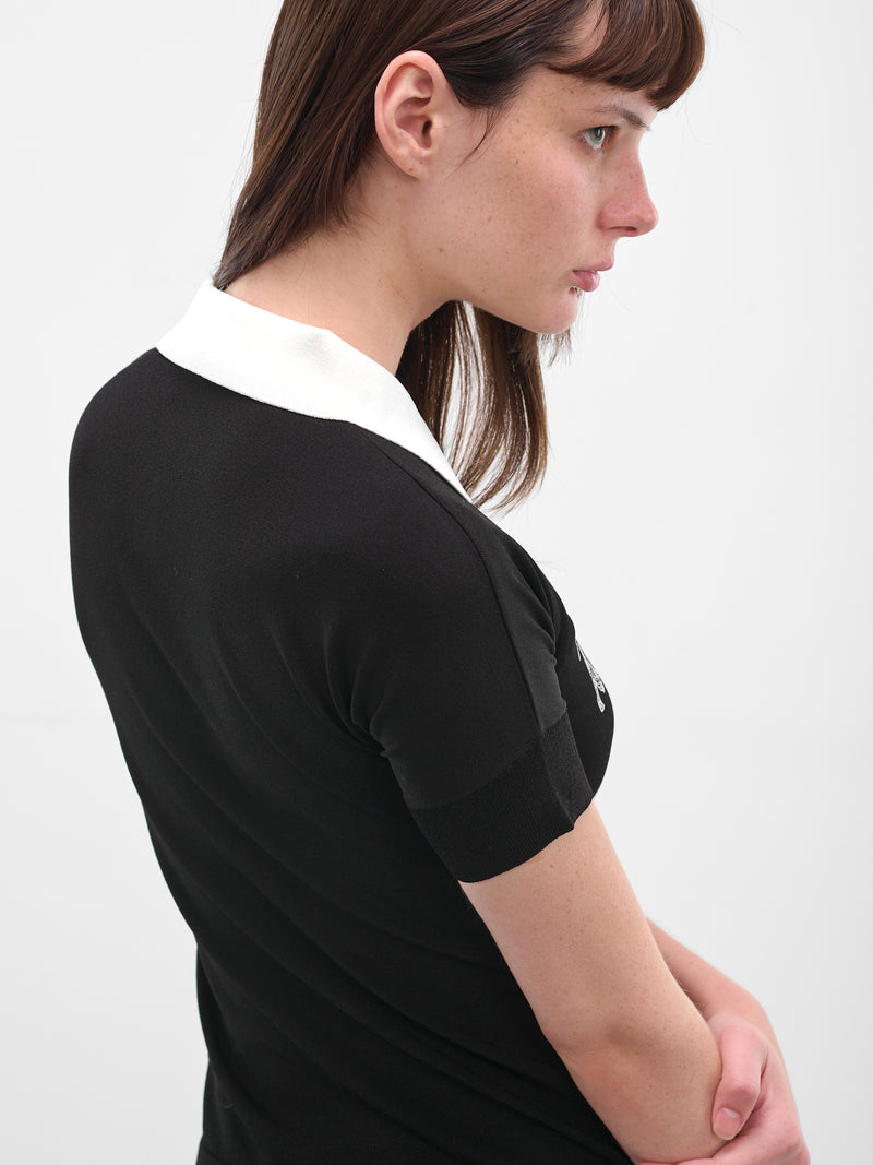 Logo Graphic Contrast Polo Shirt (VAQ10N001-BLACK-WHITE)