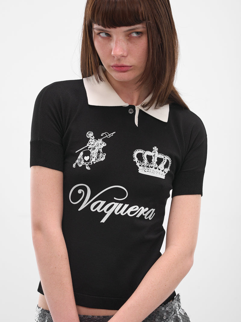 Logo Graphic Contrast Polo Shirt (VAQ10N001-BLACK-WHITE)