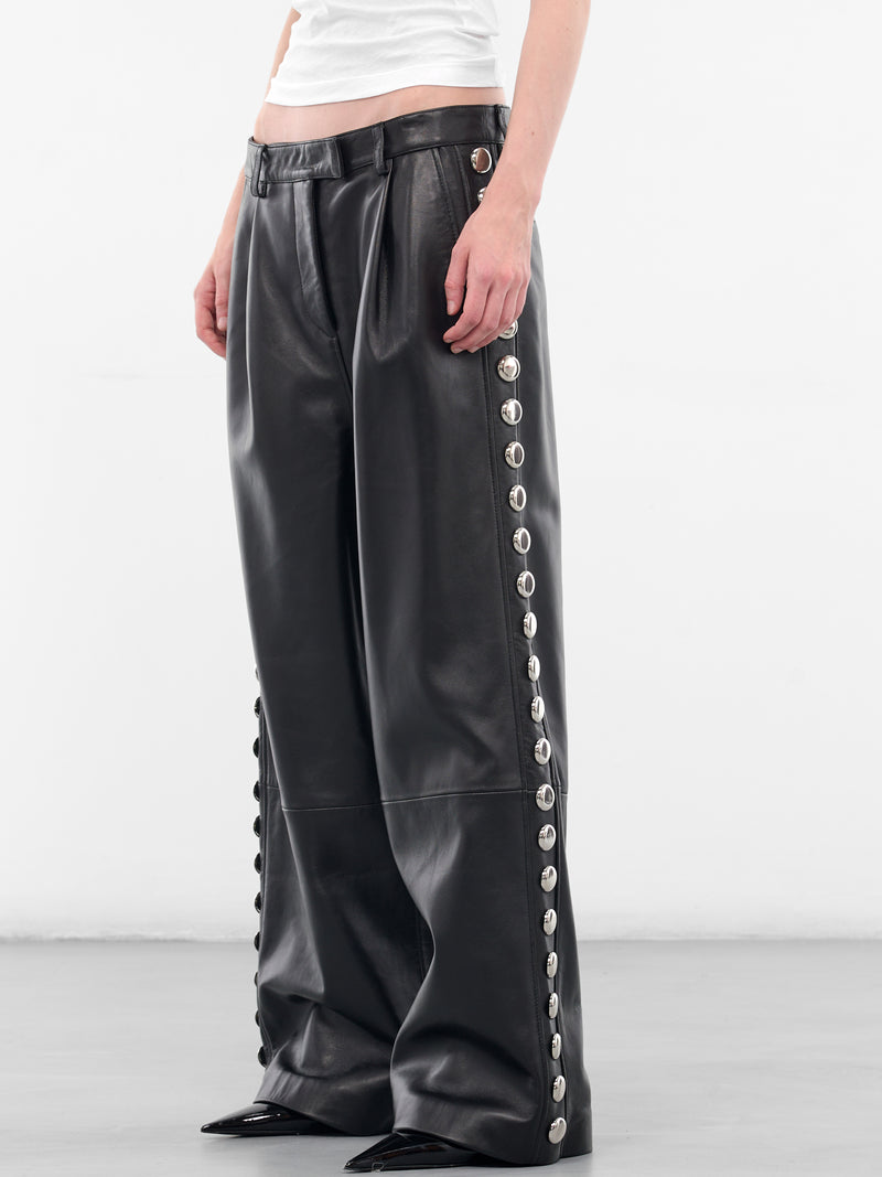 Black Leather Studded Wide Trousers (VAQ10P001-BLACK)