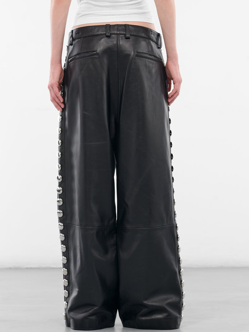 Black Leather Studded Wide Trousers (VAQ10P001-BLACK)