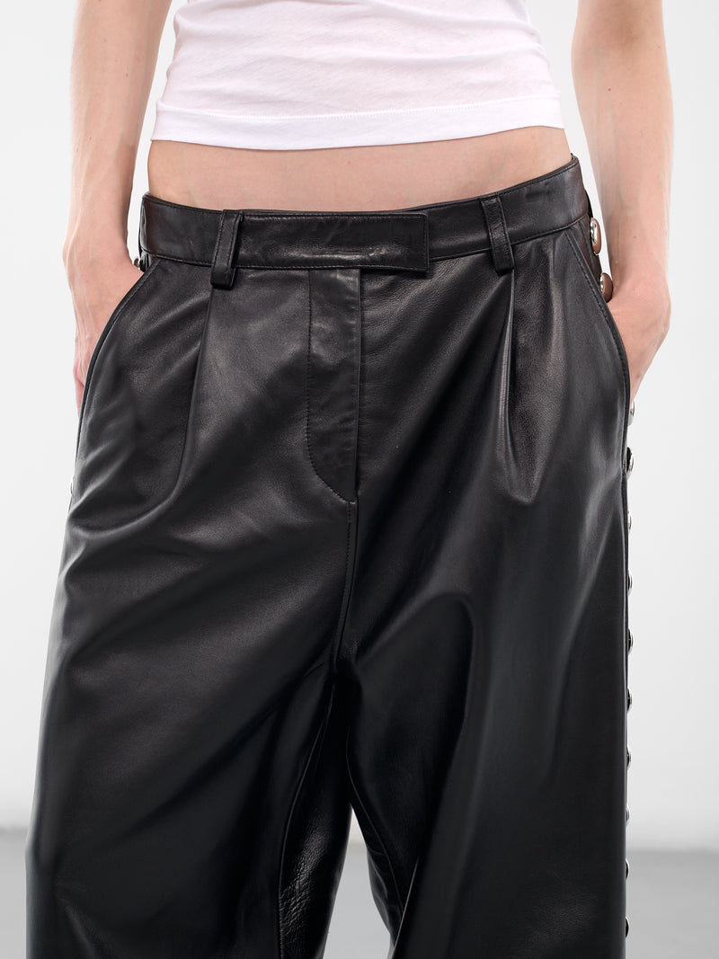Black Leather Studded Wide Trousers (VAQ10P001-BLACK)