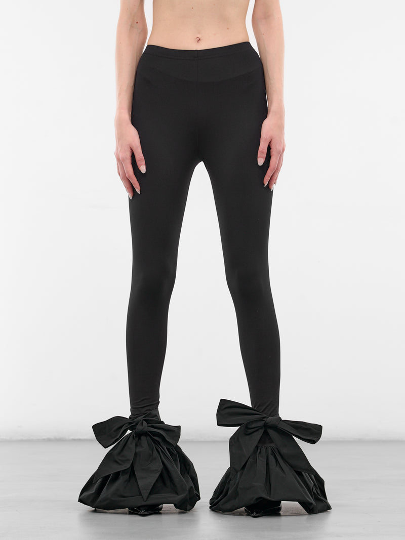 Black Nylon Flared Bow Leggings (VAQ10P101-BLACK)